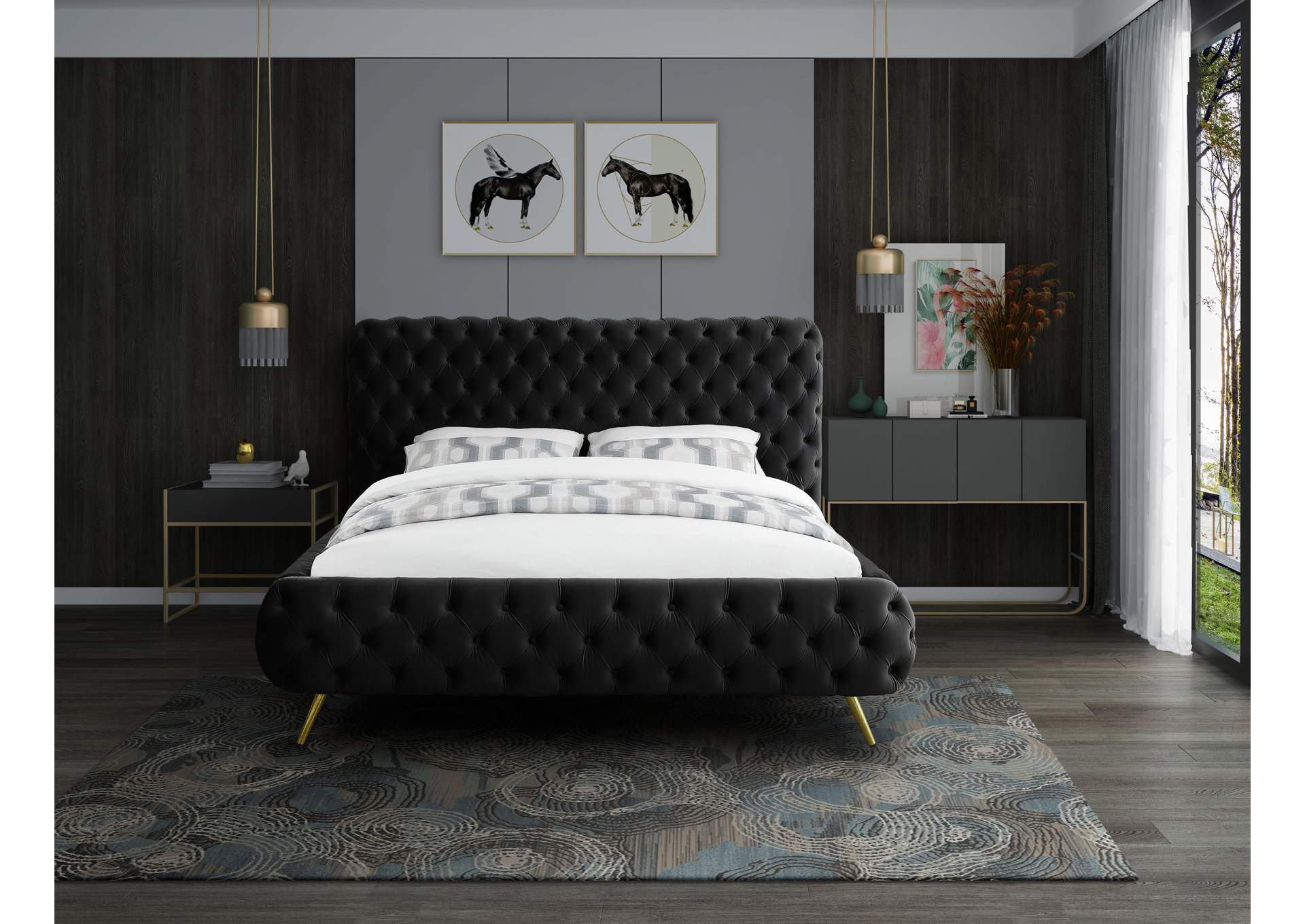 Delano Black Velvet King Bed