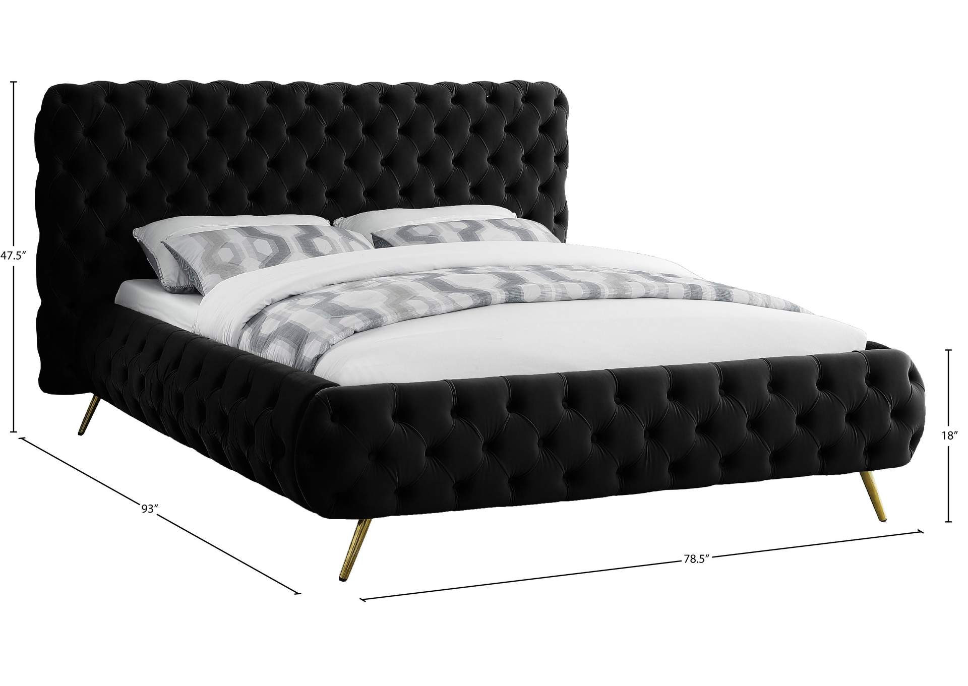 Delano Black Velvet Queen Bed