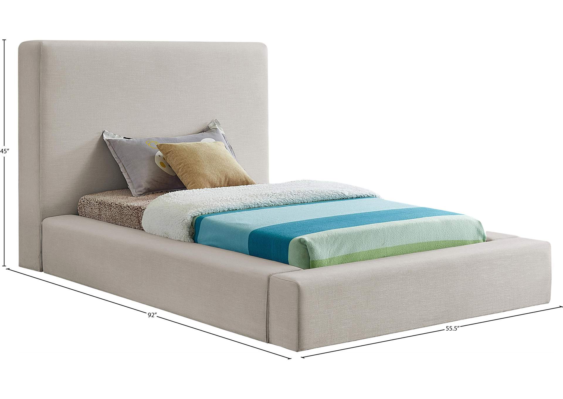 Devin Beige Linen Textured Fabric Twin Bed
