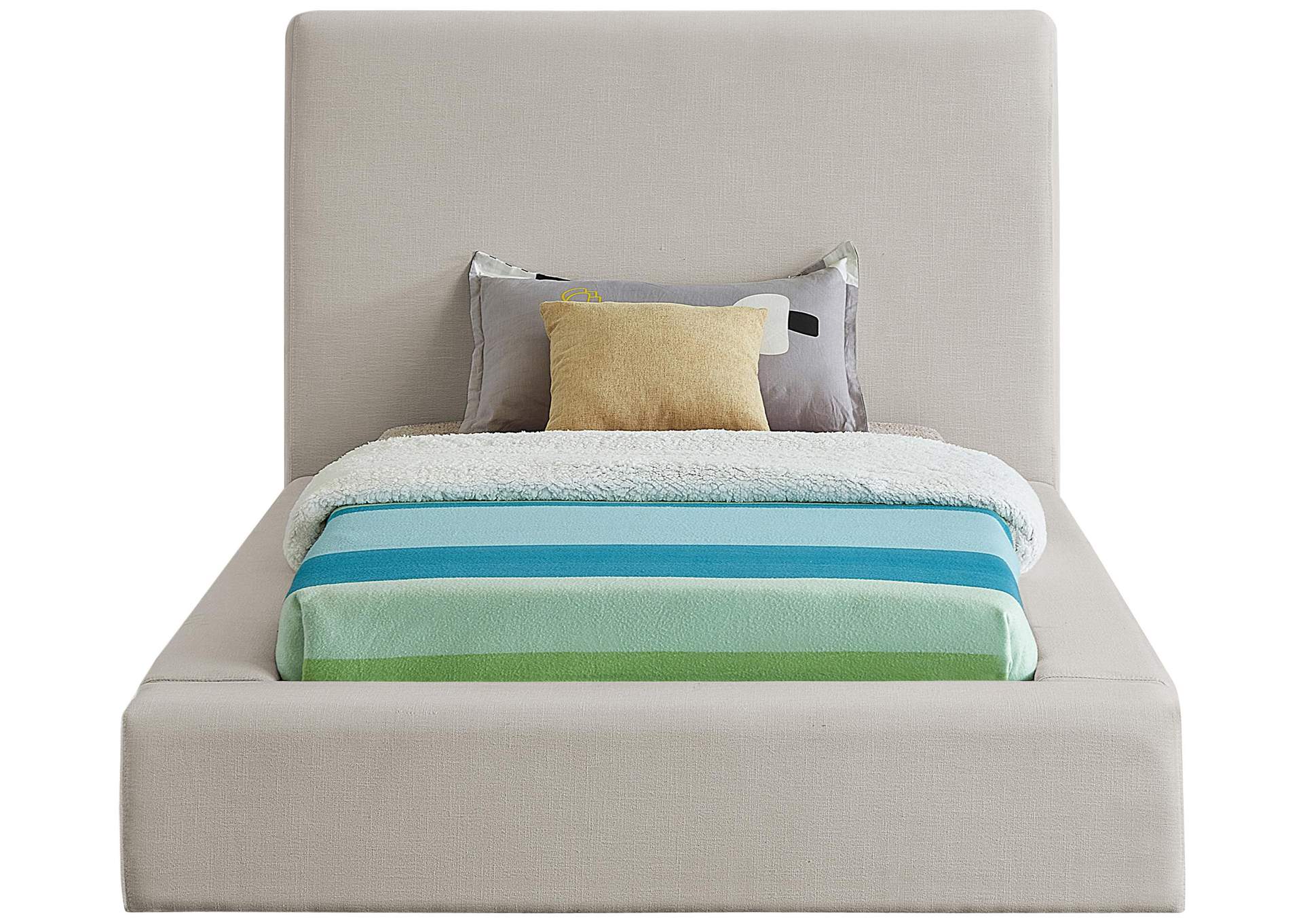 Devin Beige Linen Textured Fabric Twin Bed