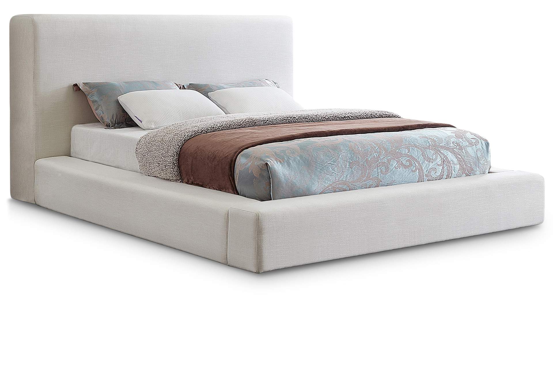 Devin Cream Linen Textured Fabric King Bed