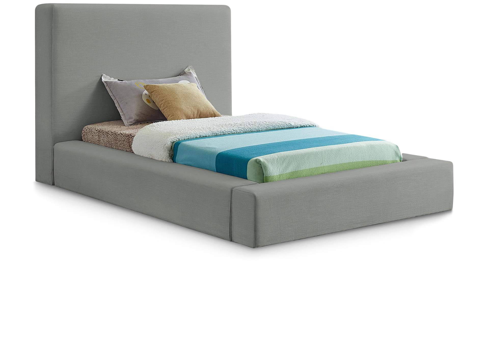 Devin Grey Linen Textured Fabric Twin Bed