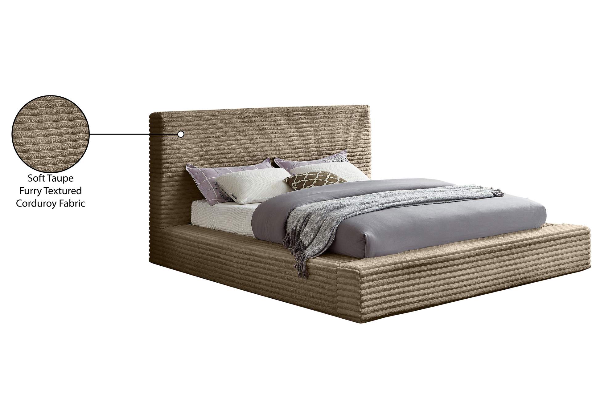 Dexter Taupe Corduroy Fabric King Bed