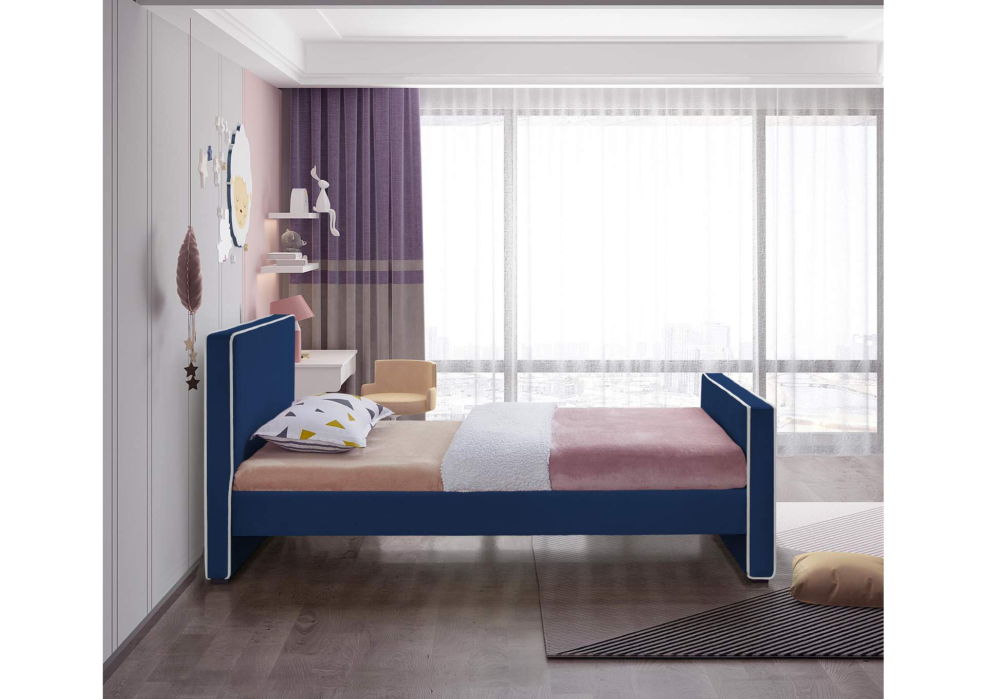 Dillard Navy Velvet Twin Bed
