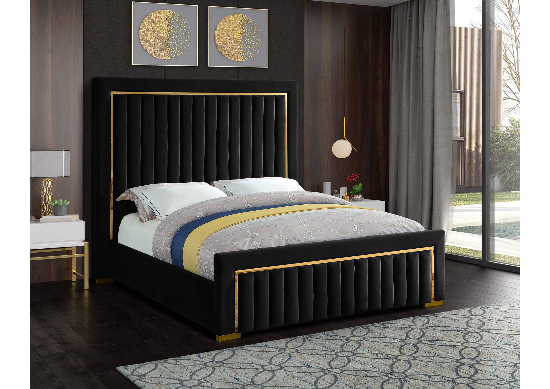 Dolce Black Velvet Queen Bed (3 Boxes)