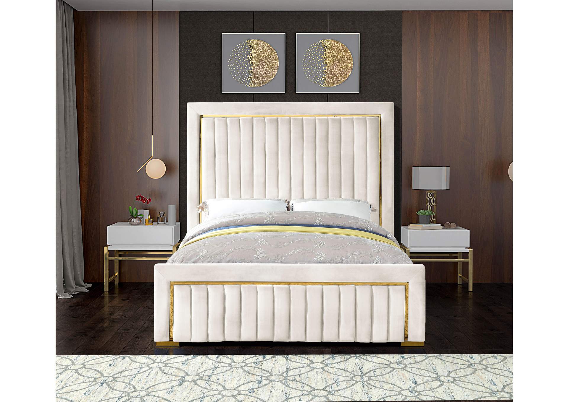 Dolce Cream Velvet Queen Bed (3 Boxes)