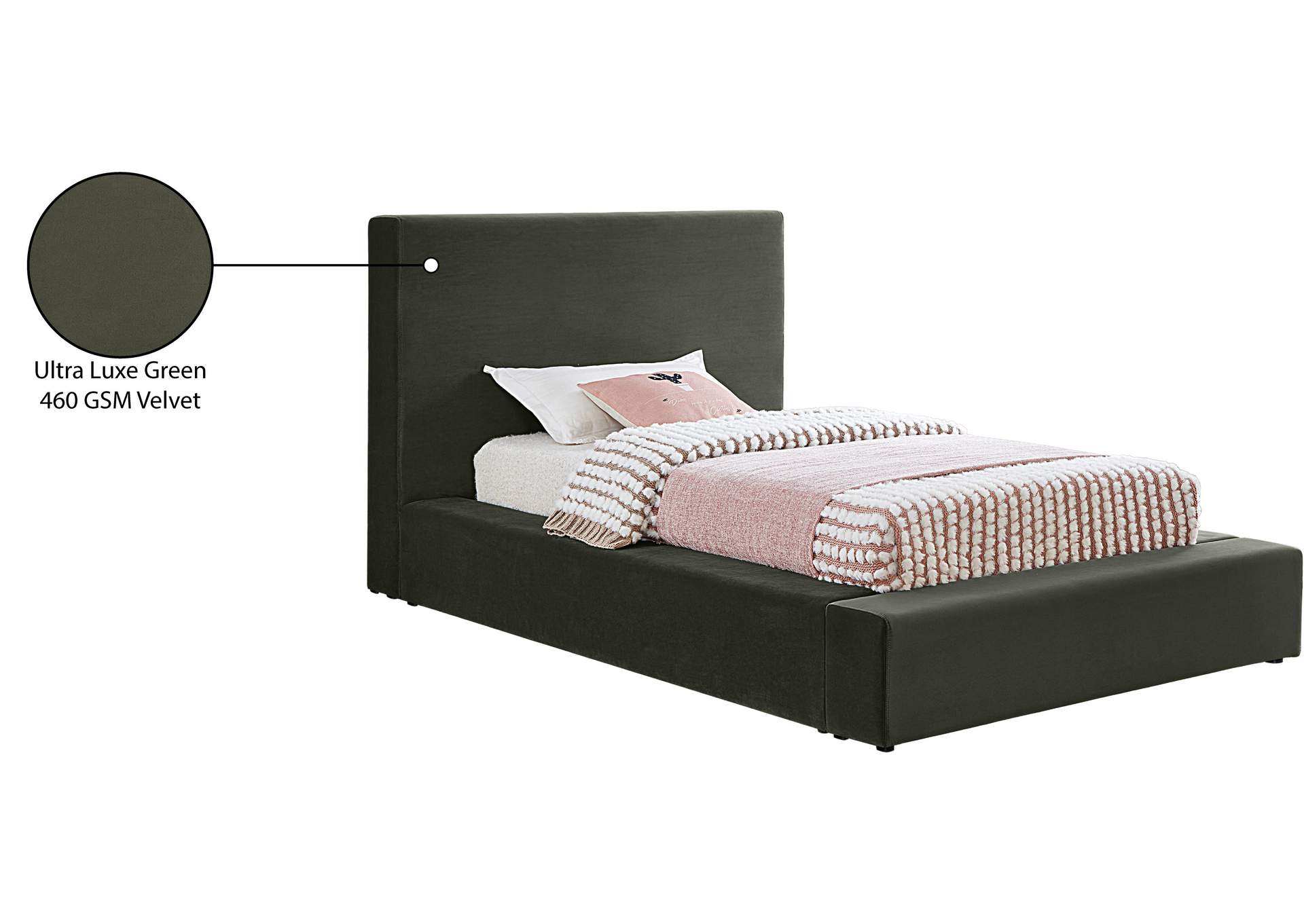 Dorian Green Velvet Twin Bed