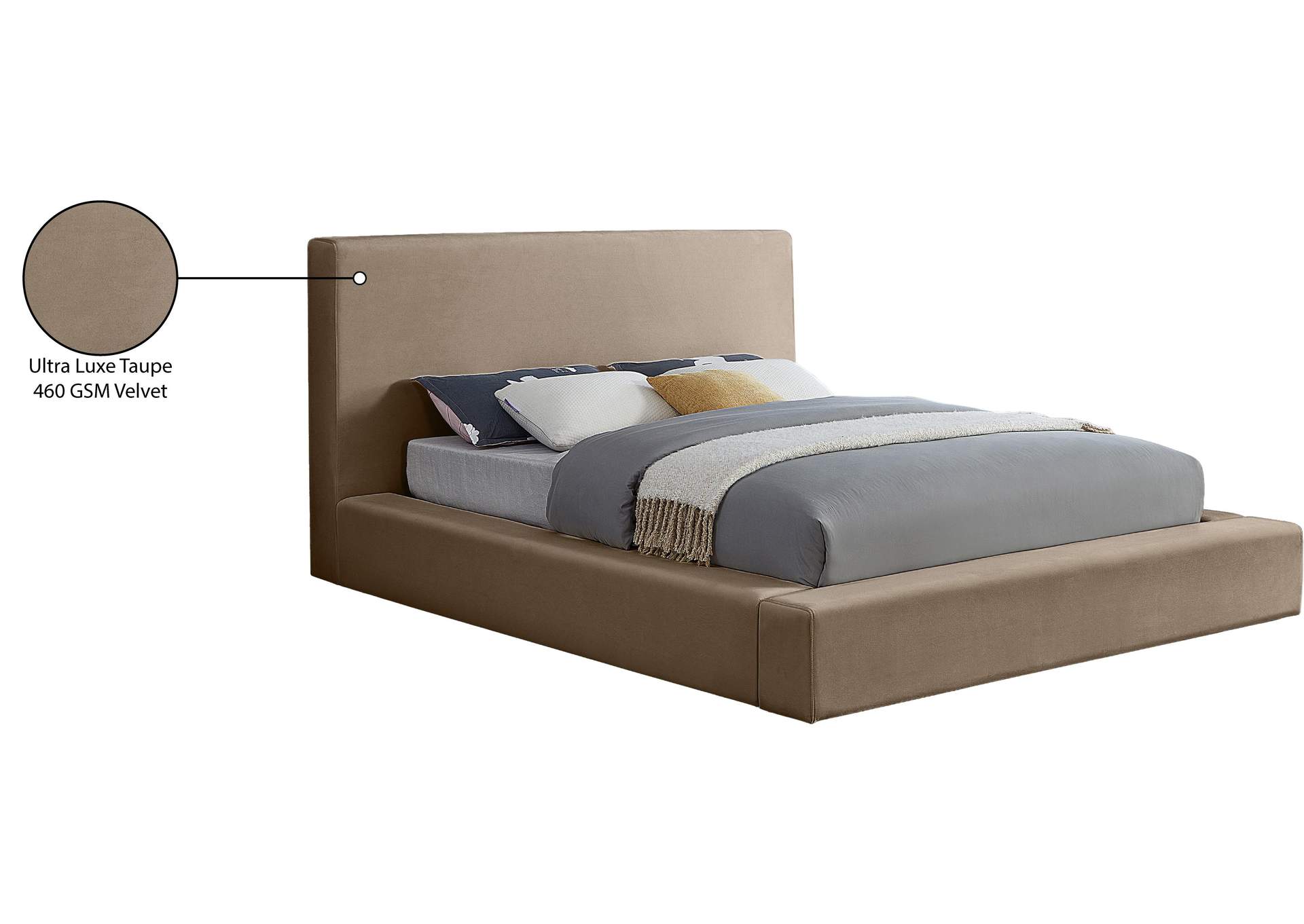 Dorian Taupe Velvet Queen Bed