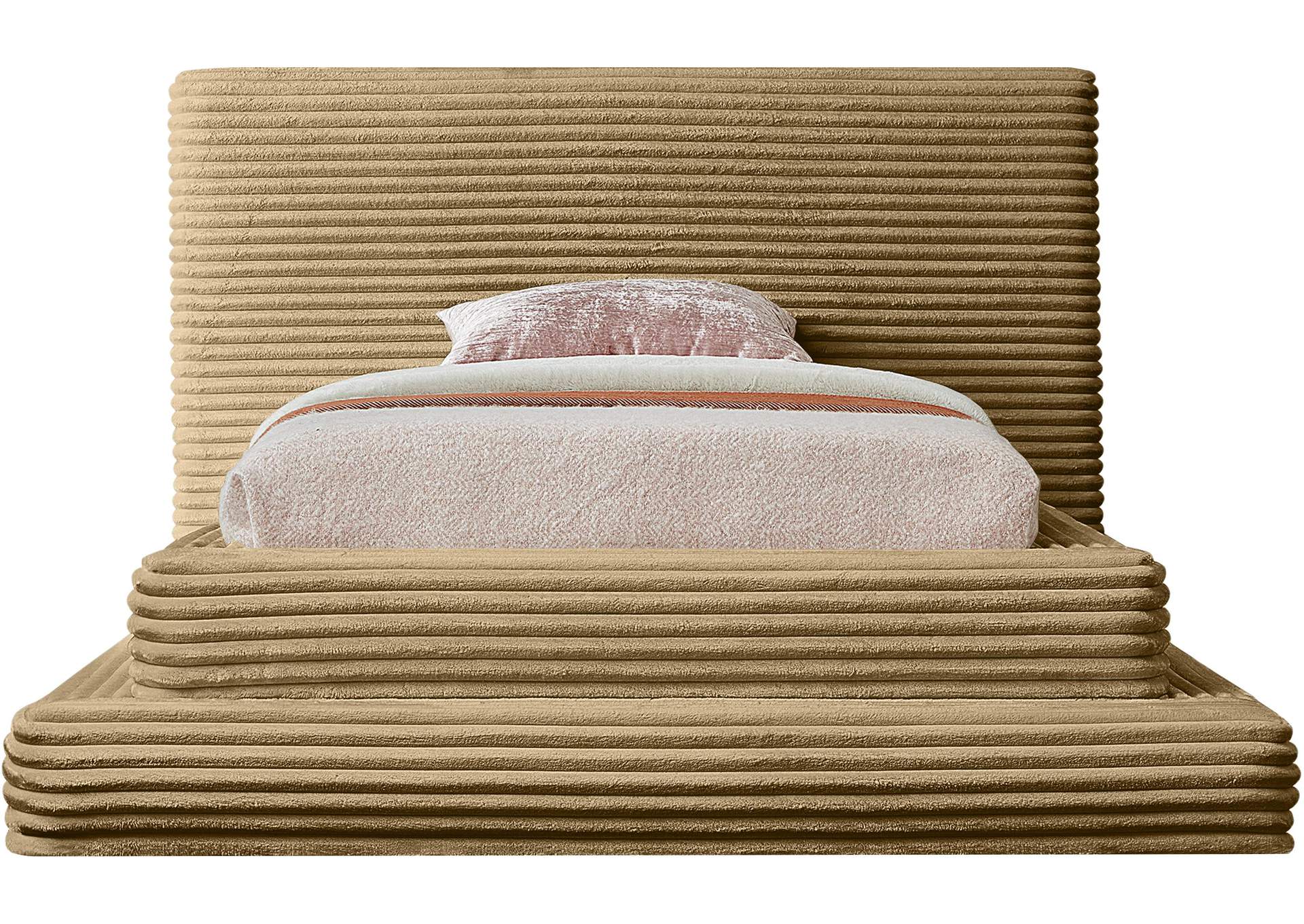 Drew Camel Corduroy Fabric Twin Bed (3 Boxes)