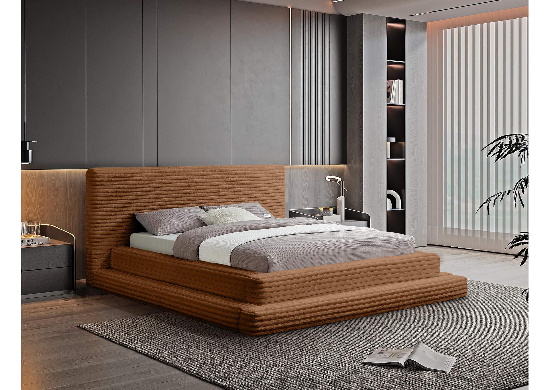 Drew Saddle Corduroy Fabric Queen Bed (3 Boxes) image 3
