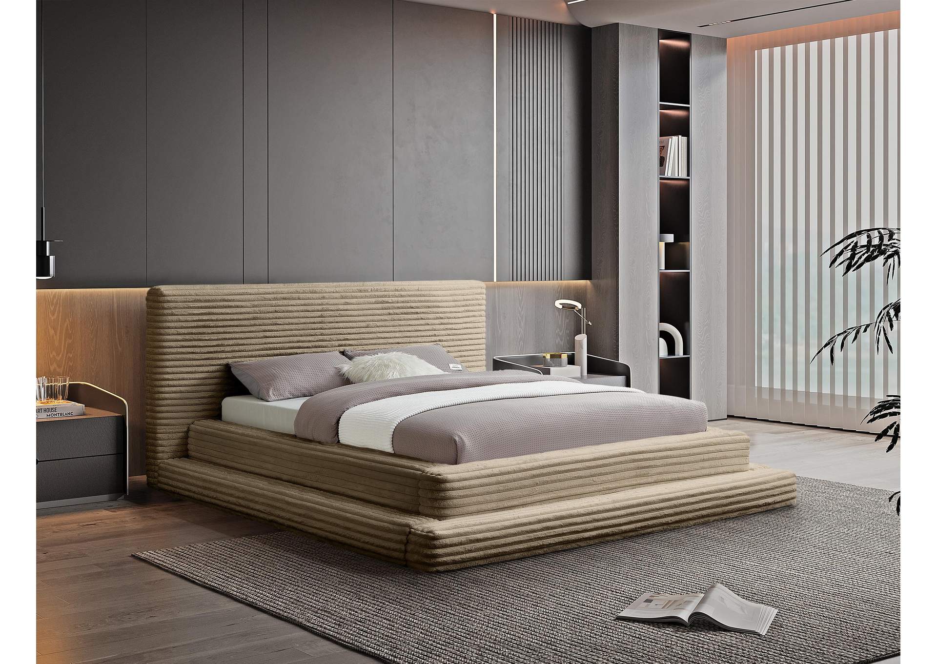 Drew Taupe Corduroy Fabric King Bed (3 Boxes) image 3