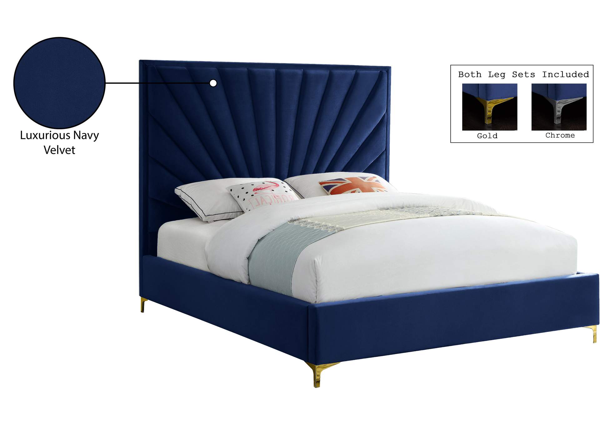 Eclipse Navy Velvet Queen Bed