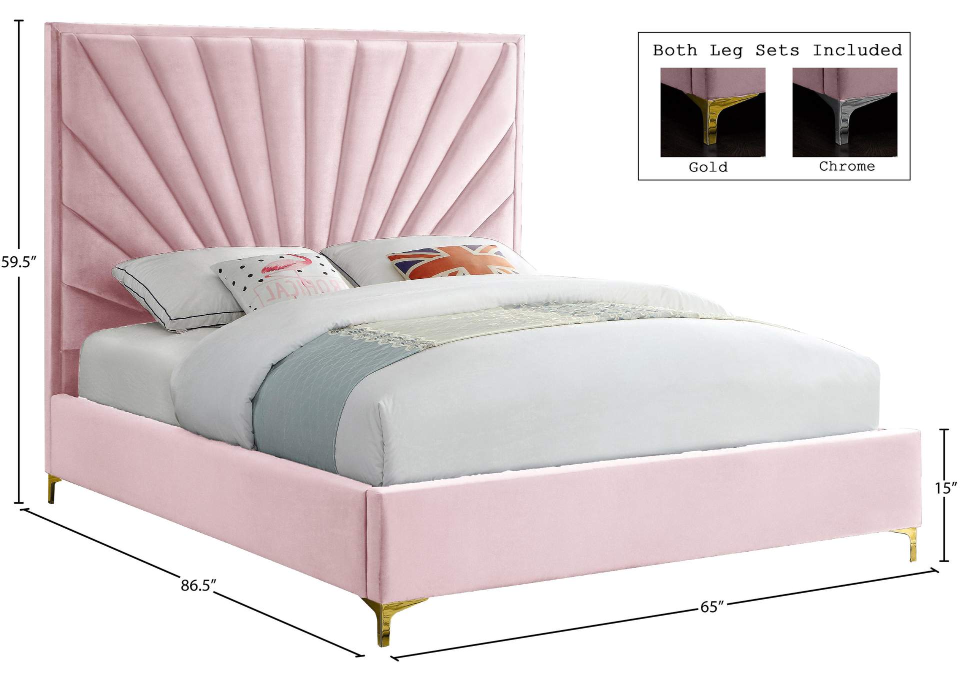 Eclipse Pink Velvet Queen Bed