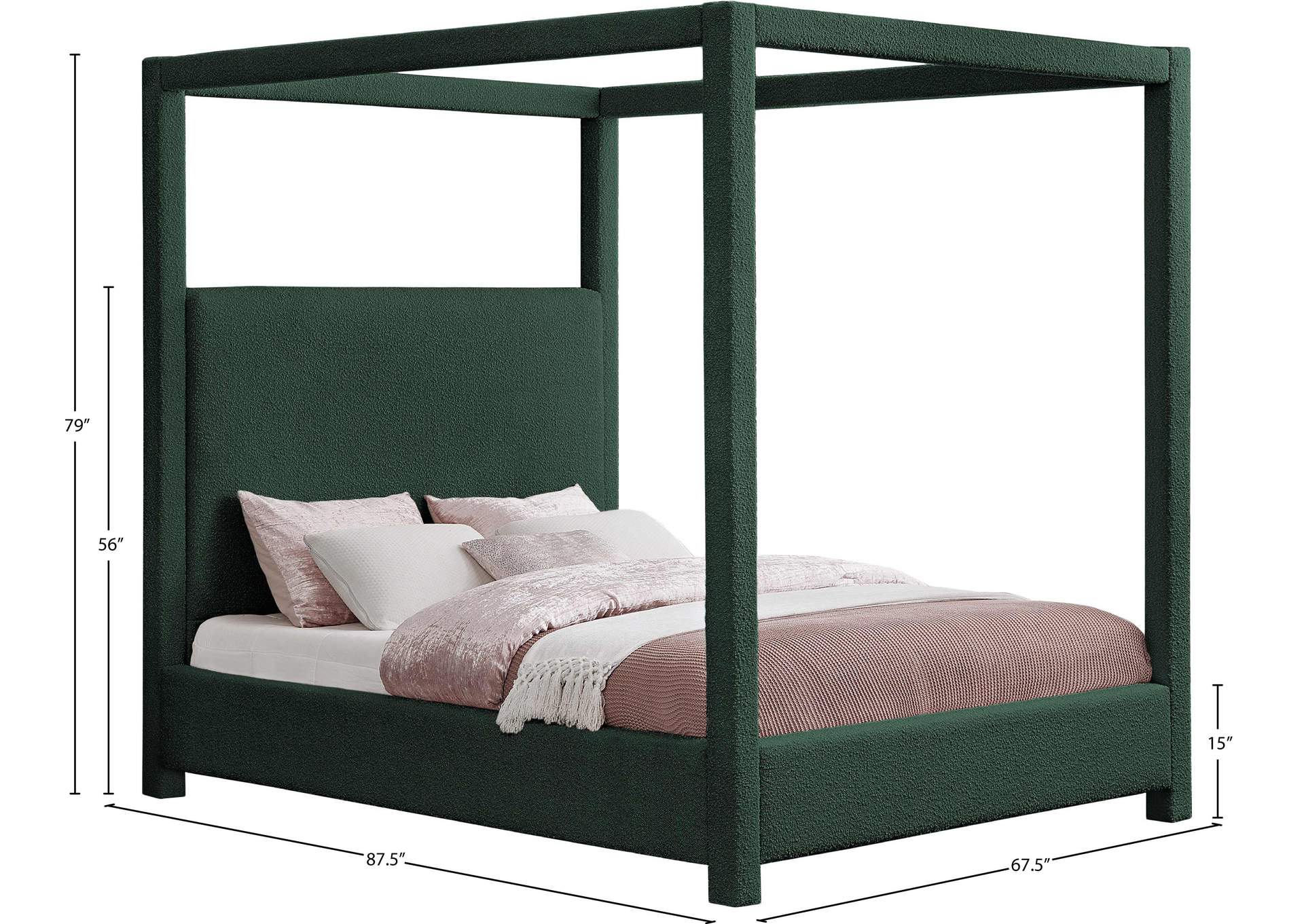 Eden Green Boucle Fabric Queen Bed (3 Boxes) image 8
