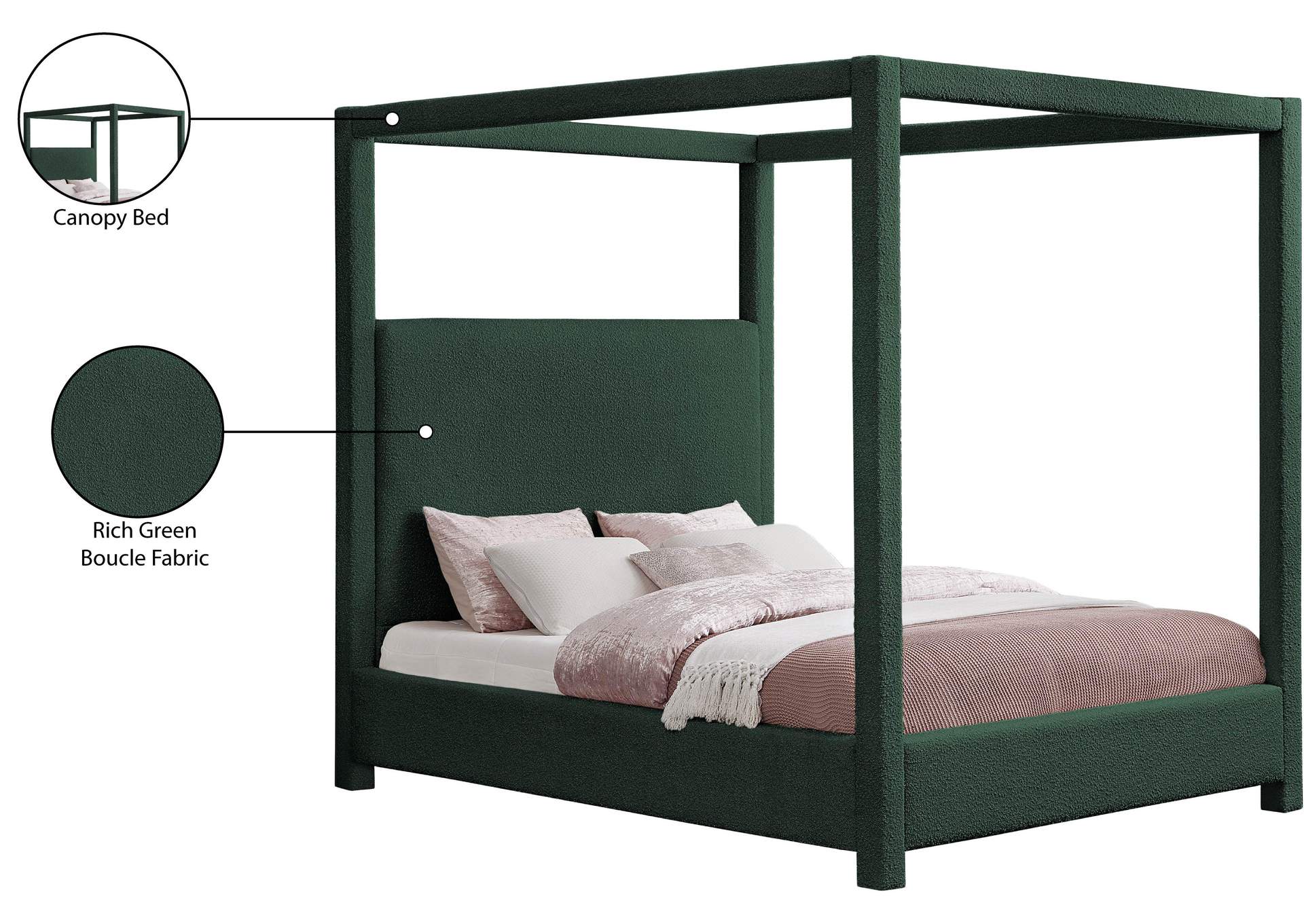 Eden Green Boucle Fabric Queen Bed (3 Boxes) image 9