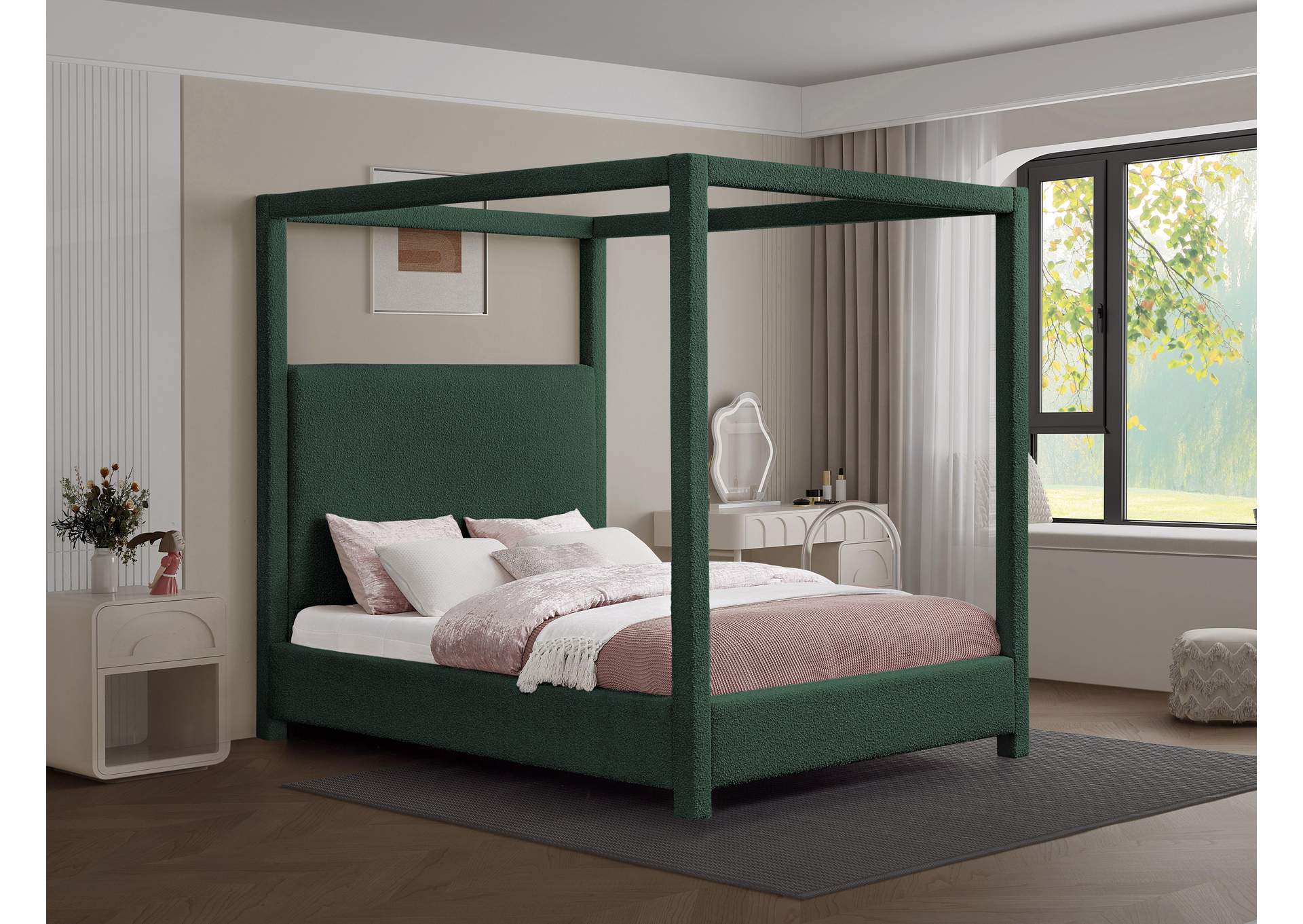 Eden Green Boucle Fabric Queen Bed (3 Boxes) image 3