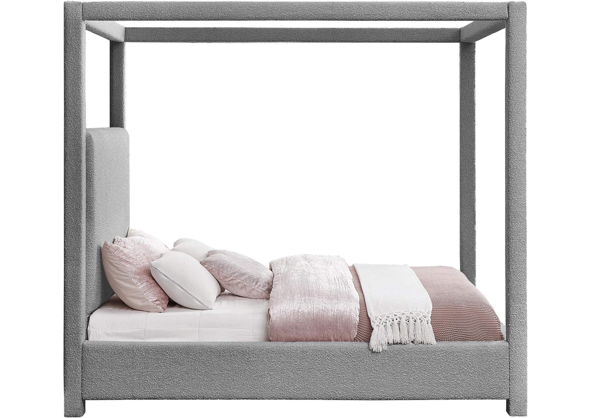 Eden Grey Boucle Fabric Queen Bed (3 Boxes)