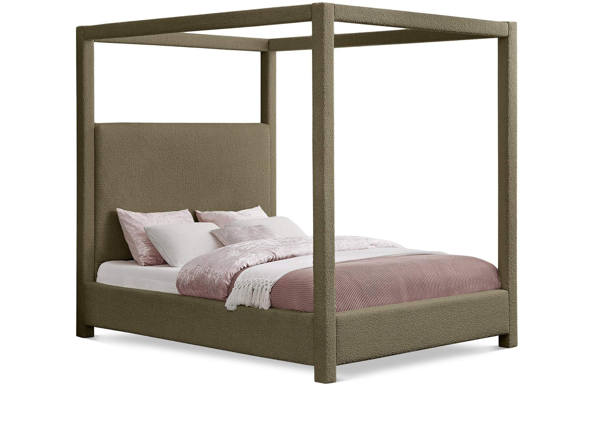 Eden Olive Boucle Fabric King Bed (3 Boxes)