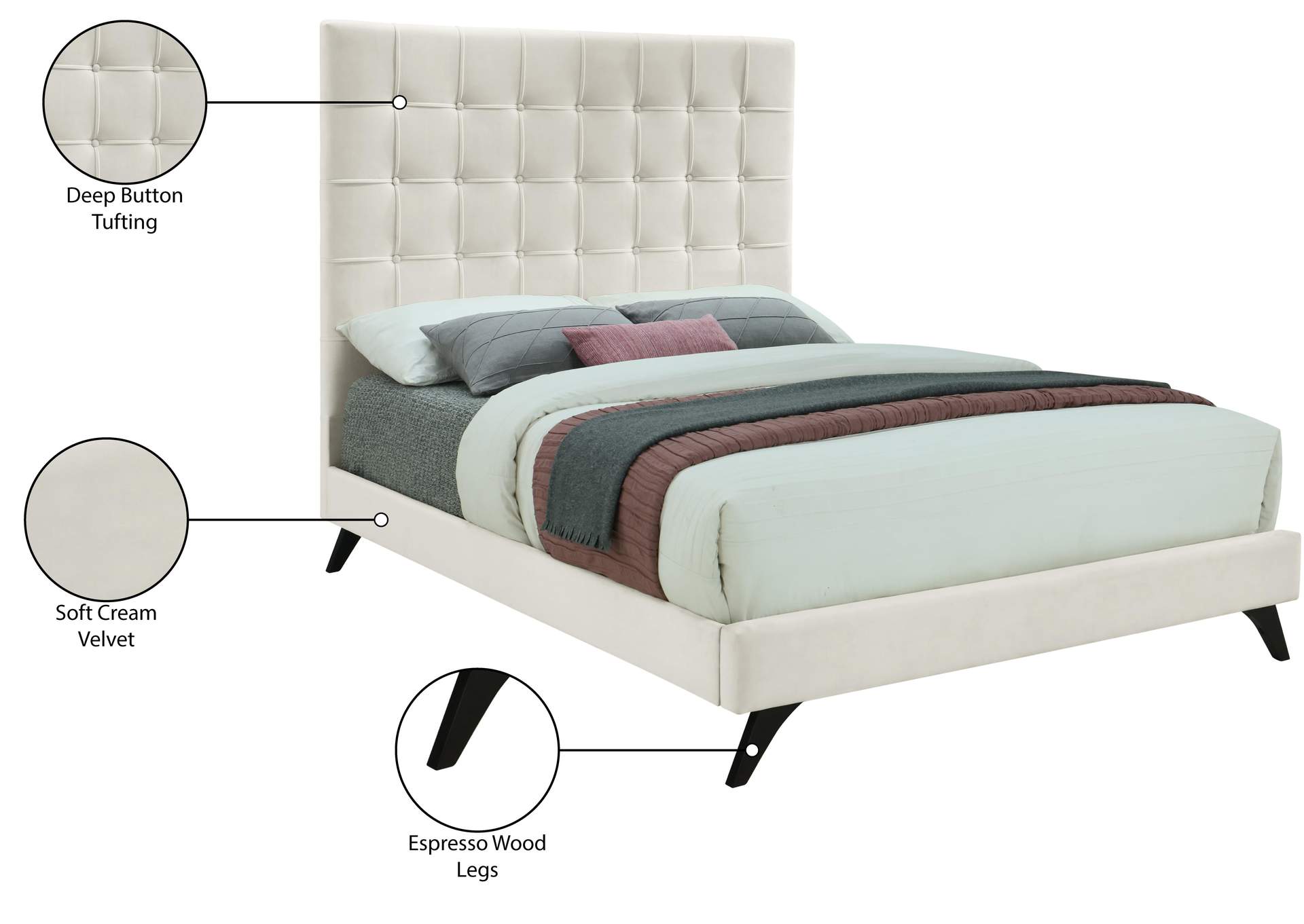 Elly Cream Velvet Full Bed