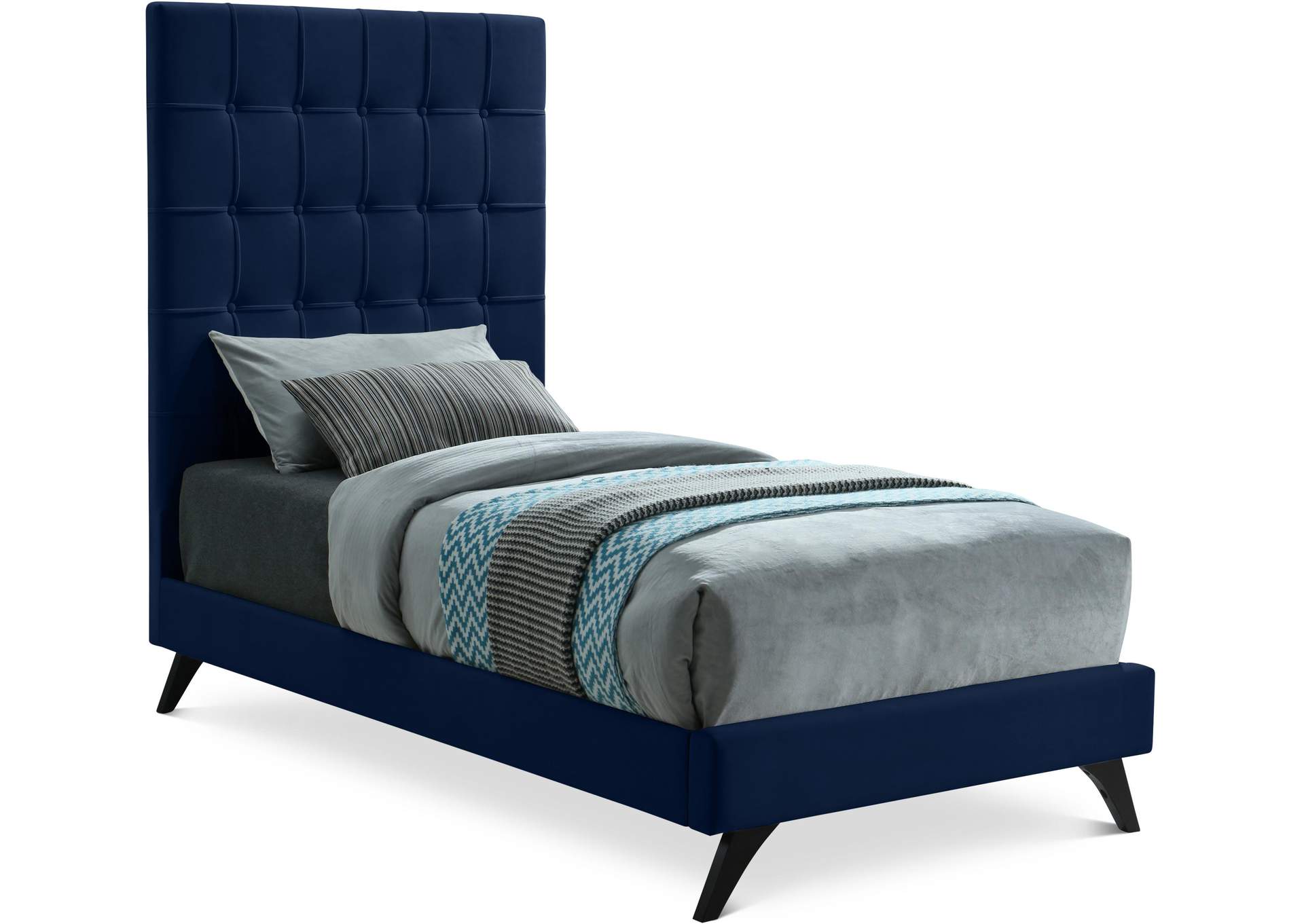 Elly Navy Velvet Twin Bed