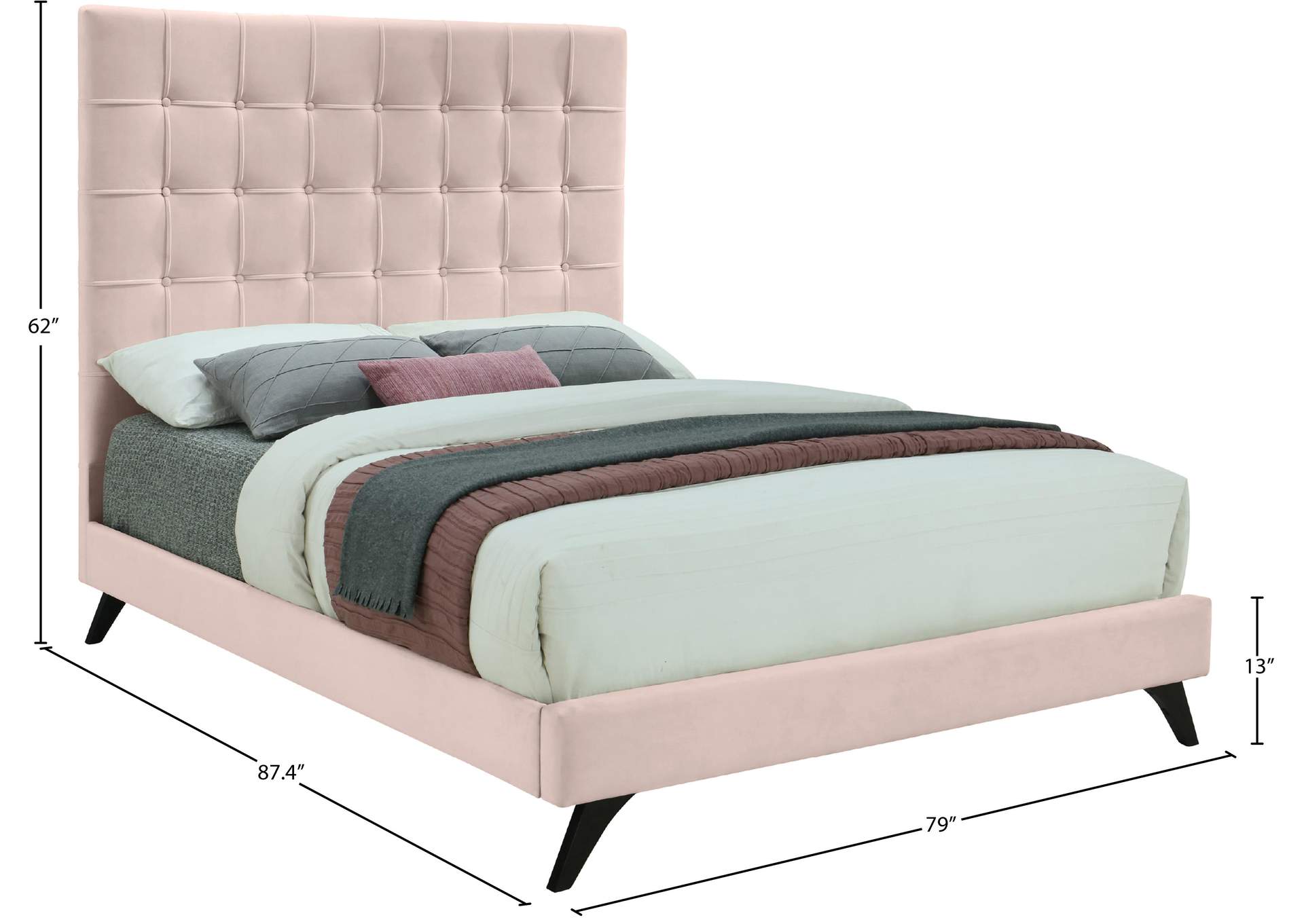 Elly Pink Velvet King Bed