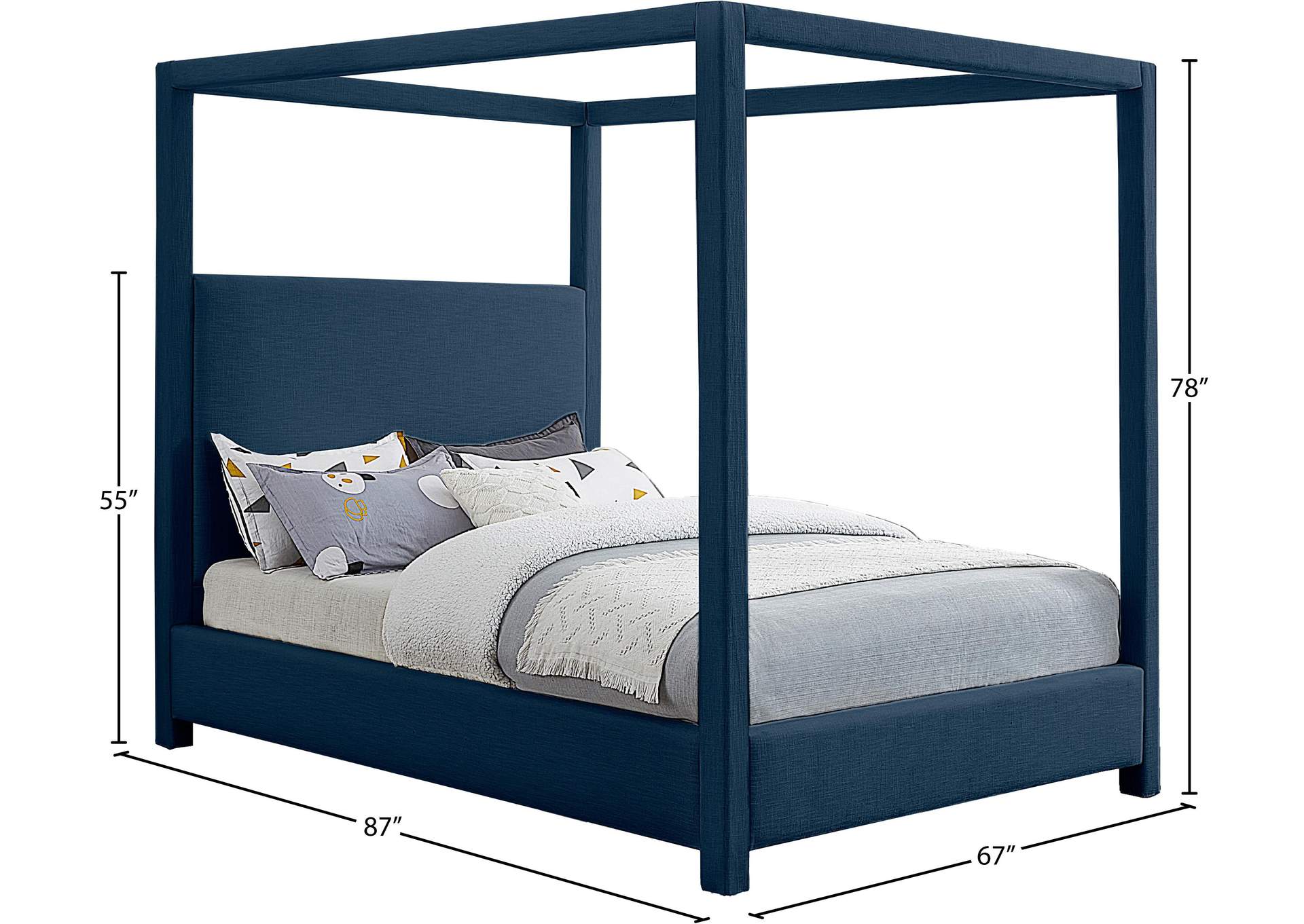 Emerson Navy Linen Textured Fabric Queen Bed (3 Boxes)