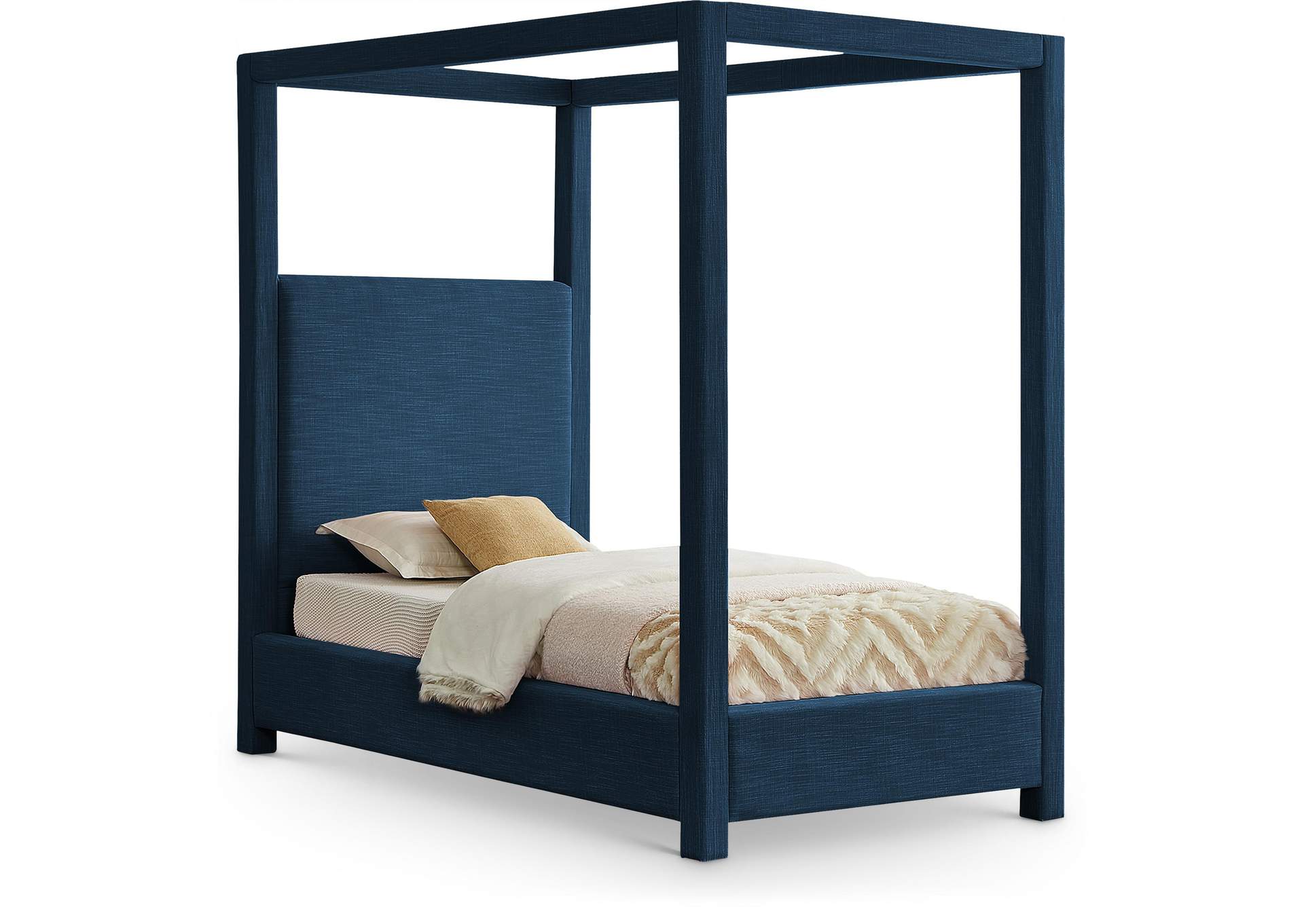 Emerson Navy Linen Textured Fabric Twin Bed (3 Boxes)