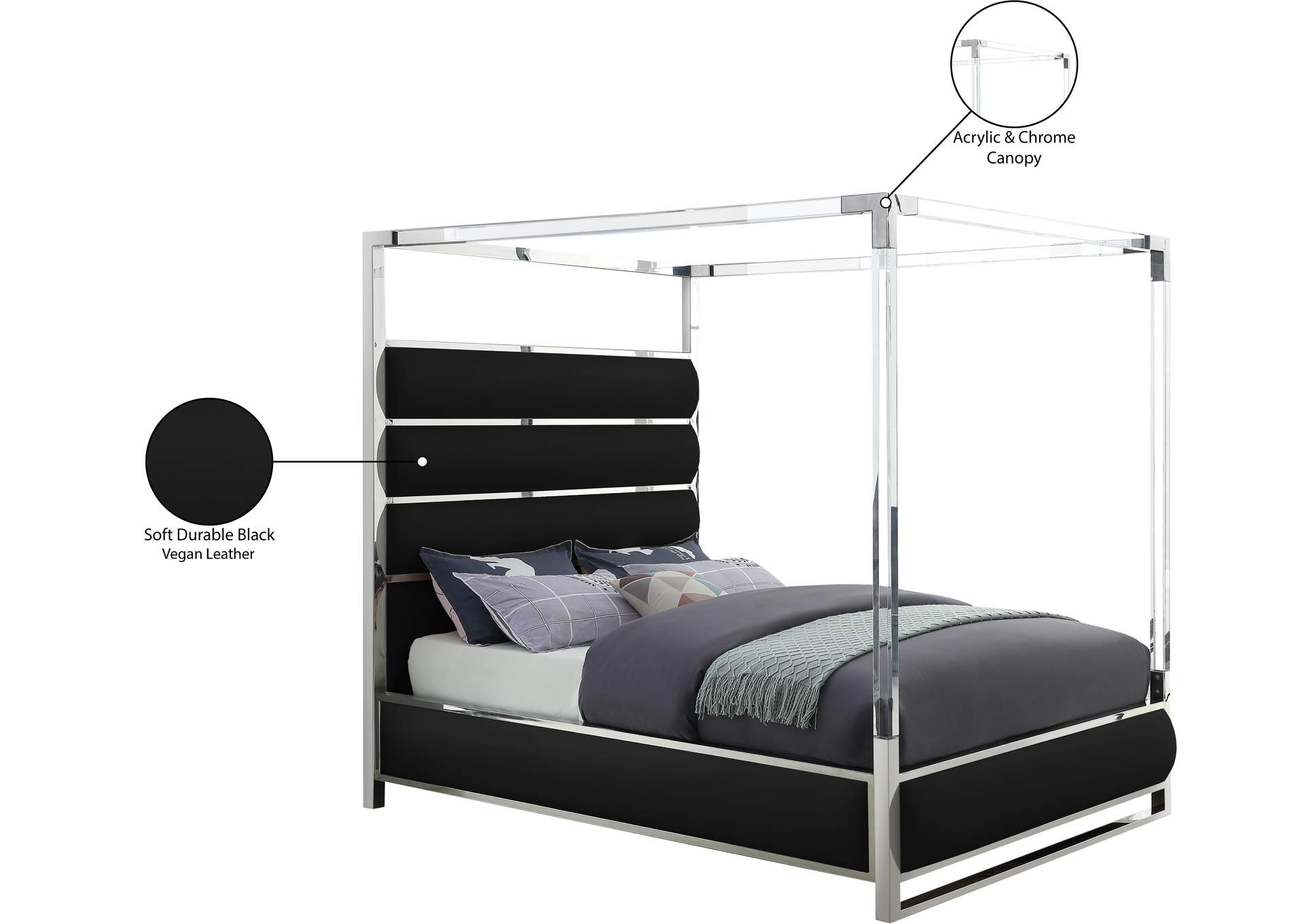 Encore Black Vegan Leather King Bed (4 Boxes)