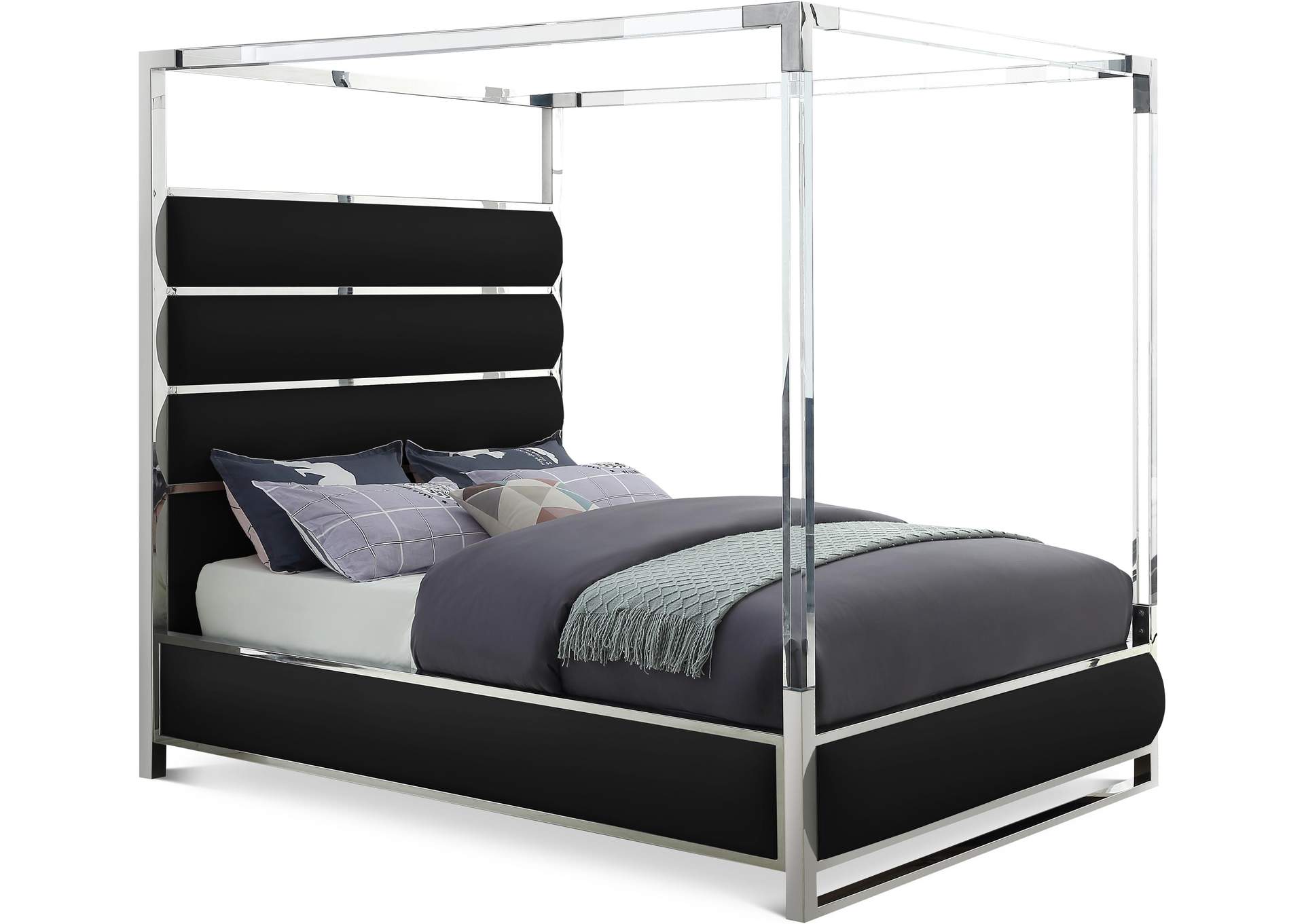 Encore Black Vegan Leather Queen Bed (4 Boxes)