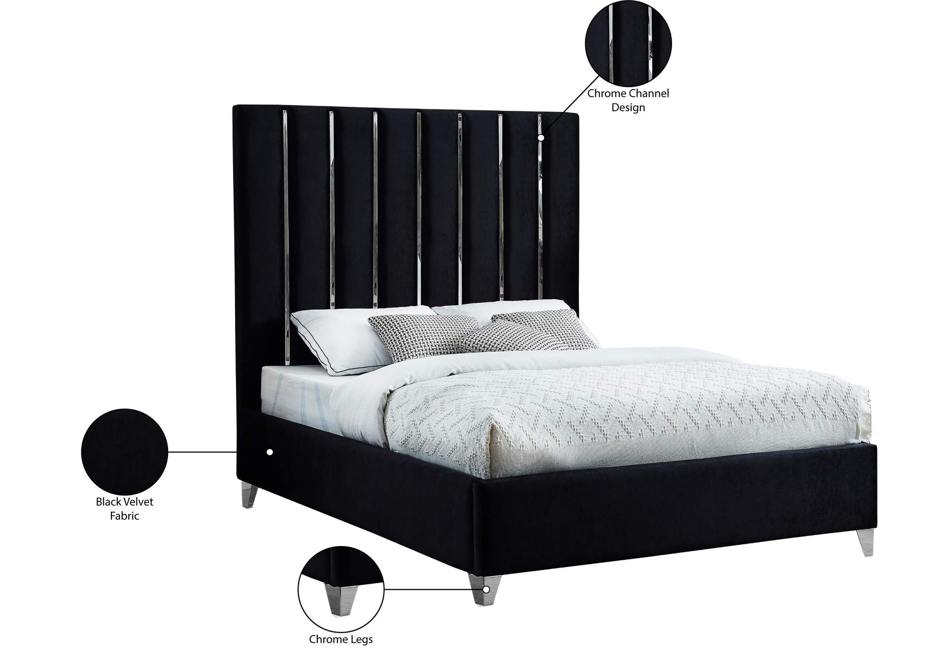 Enzo Black Velvet Full Bed