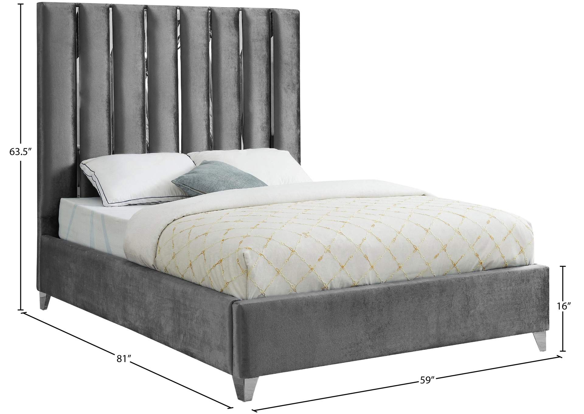 Enzo Grey Velvet Full Bed