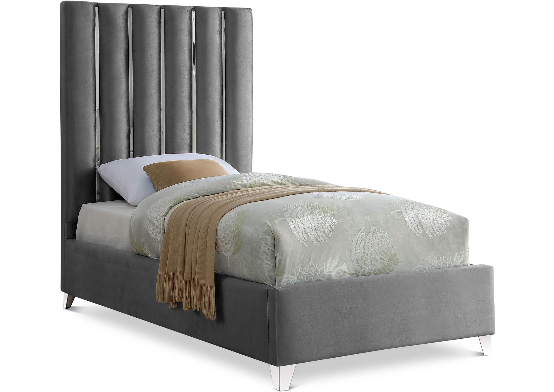 Enzo Grey Velvet Twin Bed