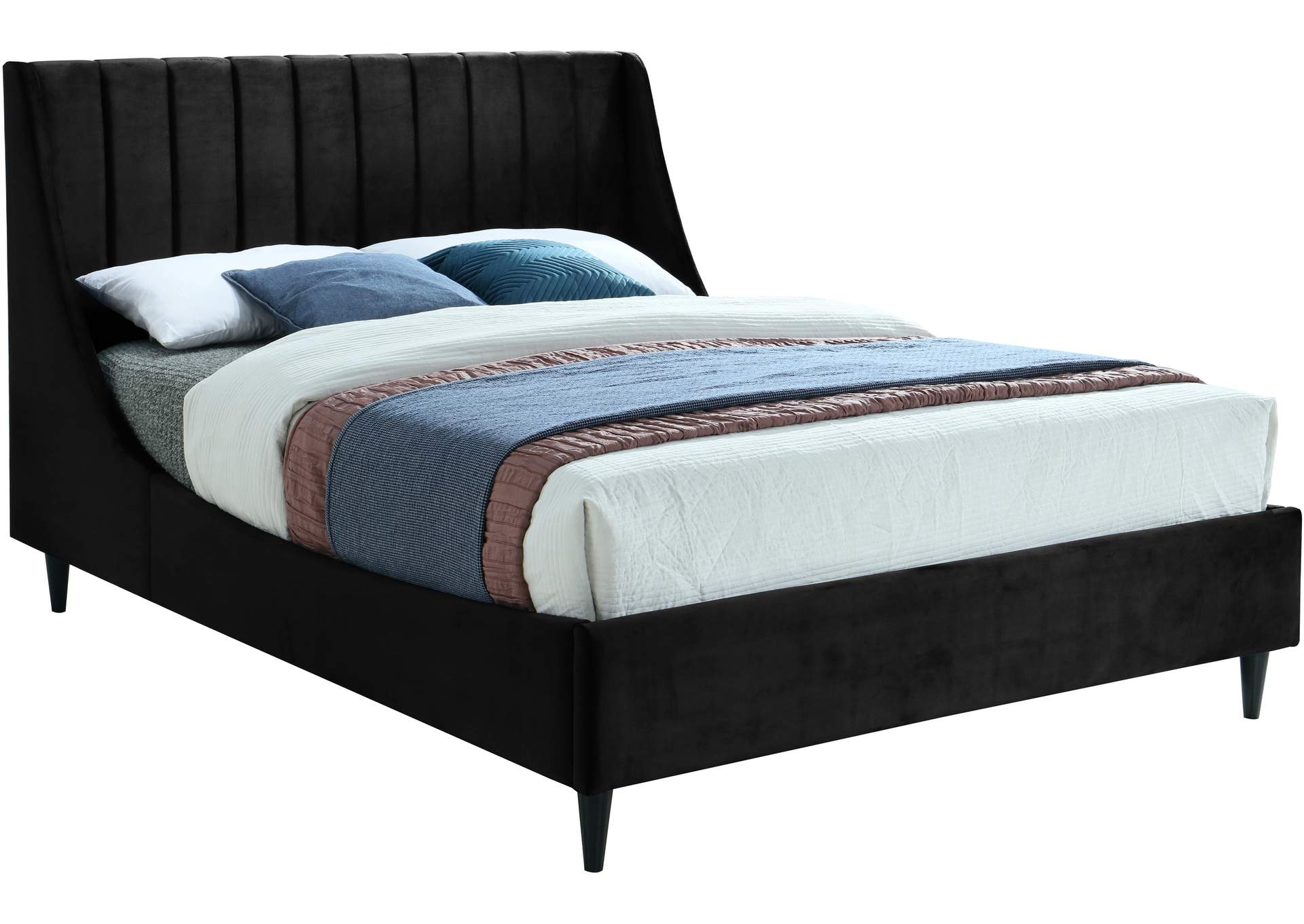 Eva Black Velvet Queen Bed