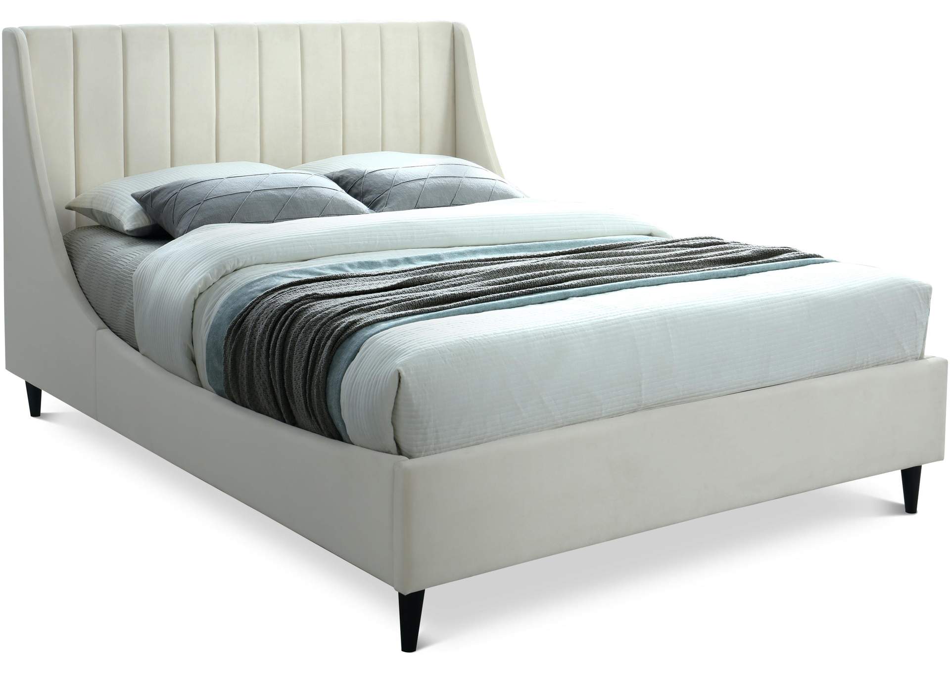 Eva Cream Velvet Queen Bed