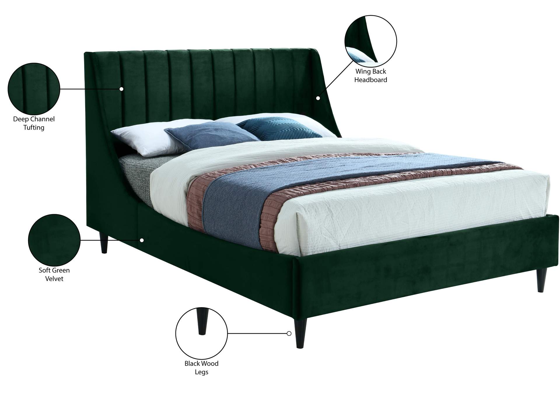 Eva Green Velvet Full Bed