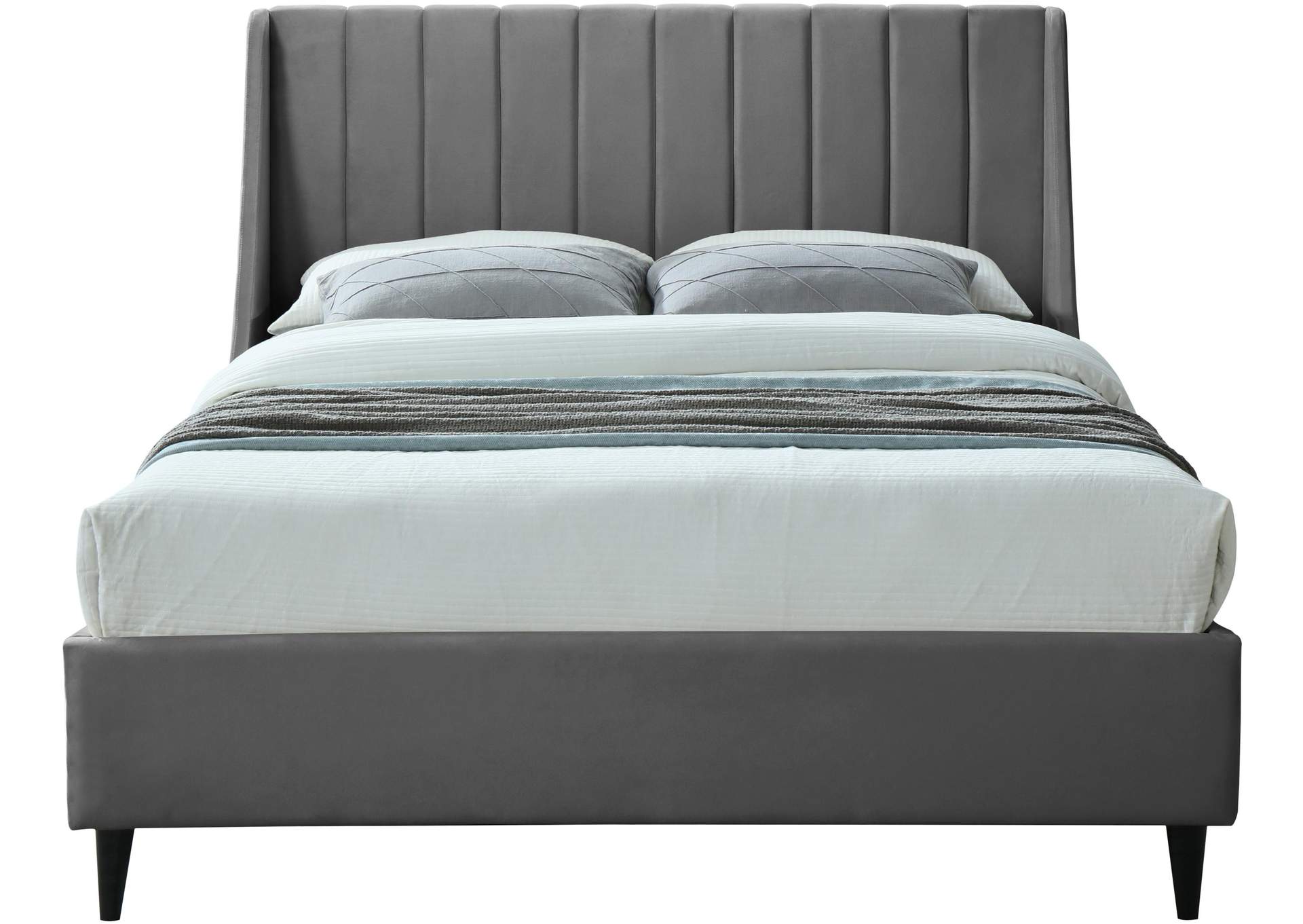 Eva Grey Velvet Queen Bed
