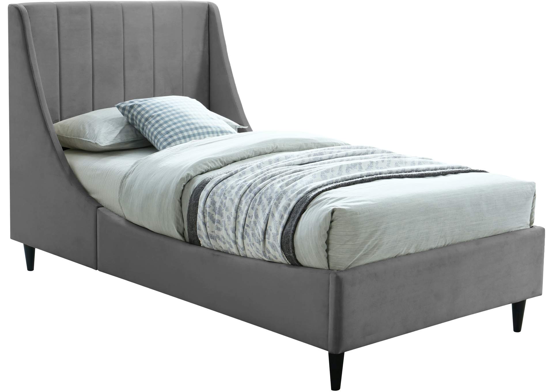 Eva Grey Velvet Twin Bed