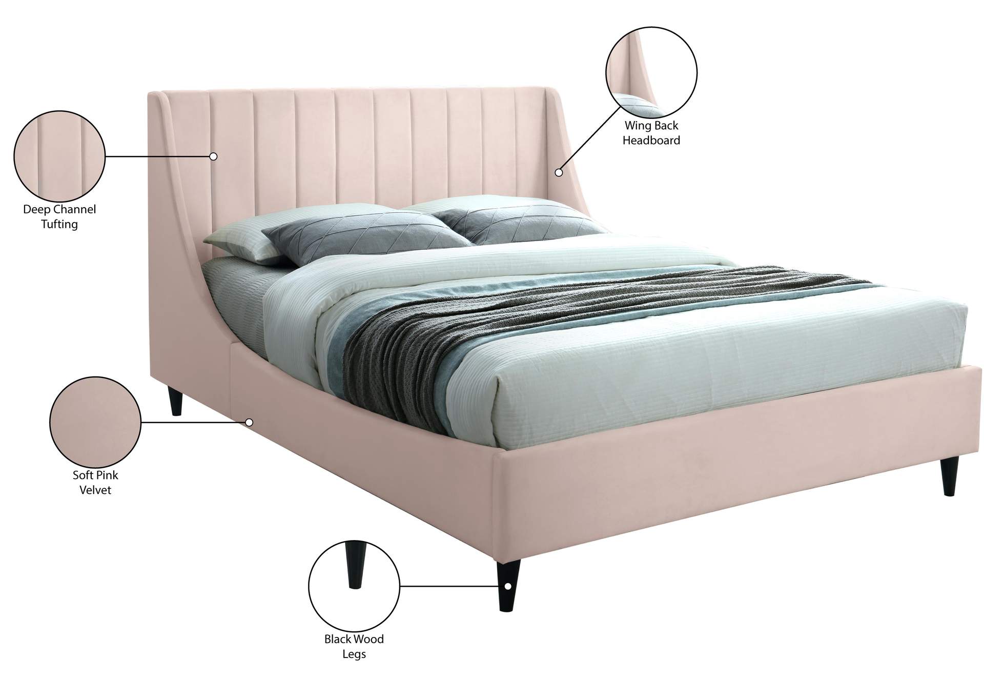 Eva Pink Velvet Full Bed