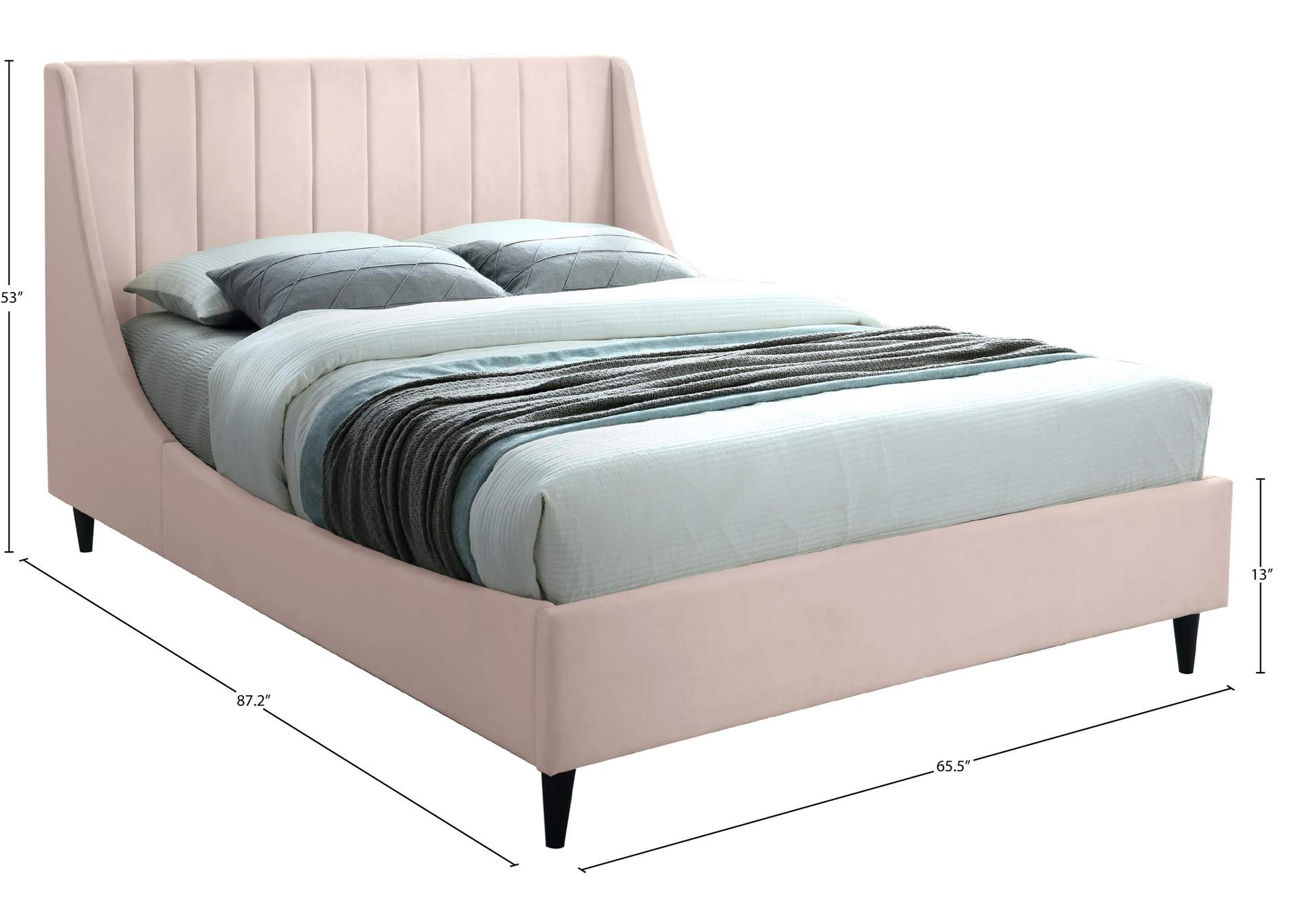 Eva Pink Velvet Queen Bed