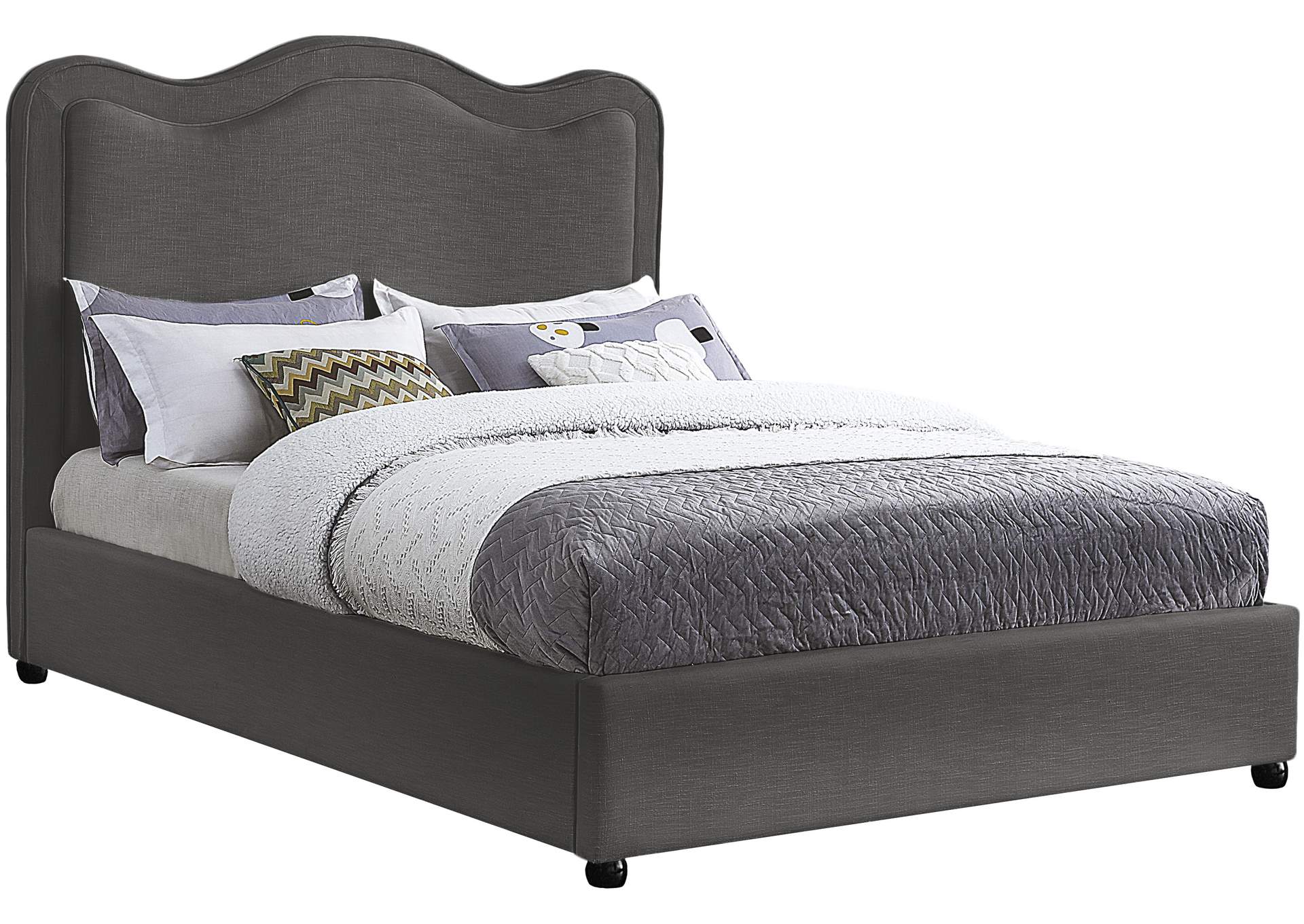 Felix Grey Linen Textured Fabric King Bed