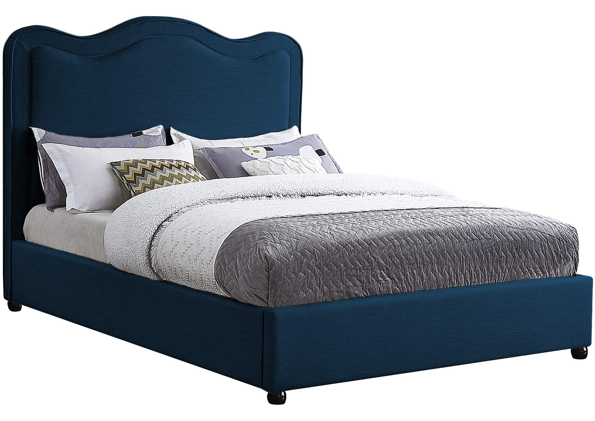 Felix Navy Linen Textured Fabric King Bed