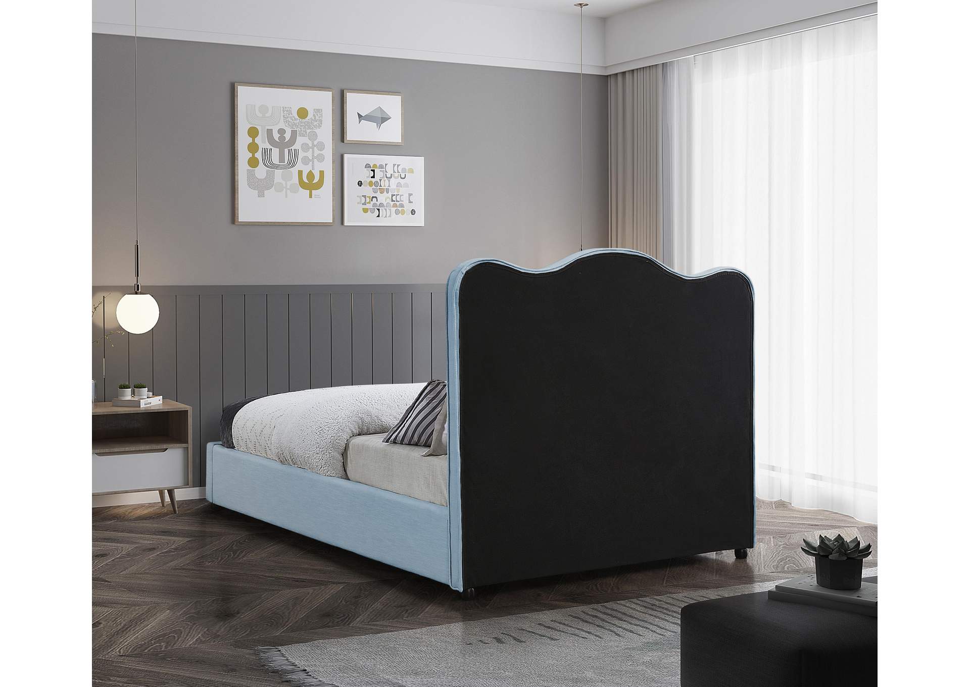 Felix Light Blue Linen Textured Fabric Full Bed