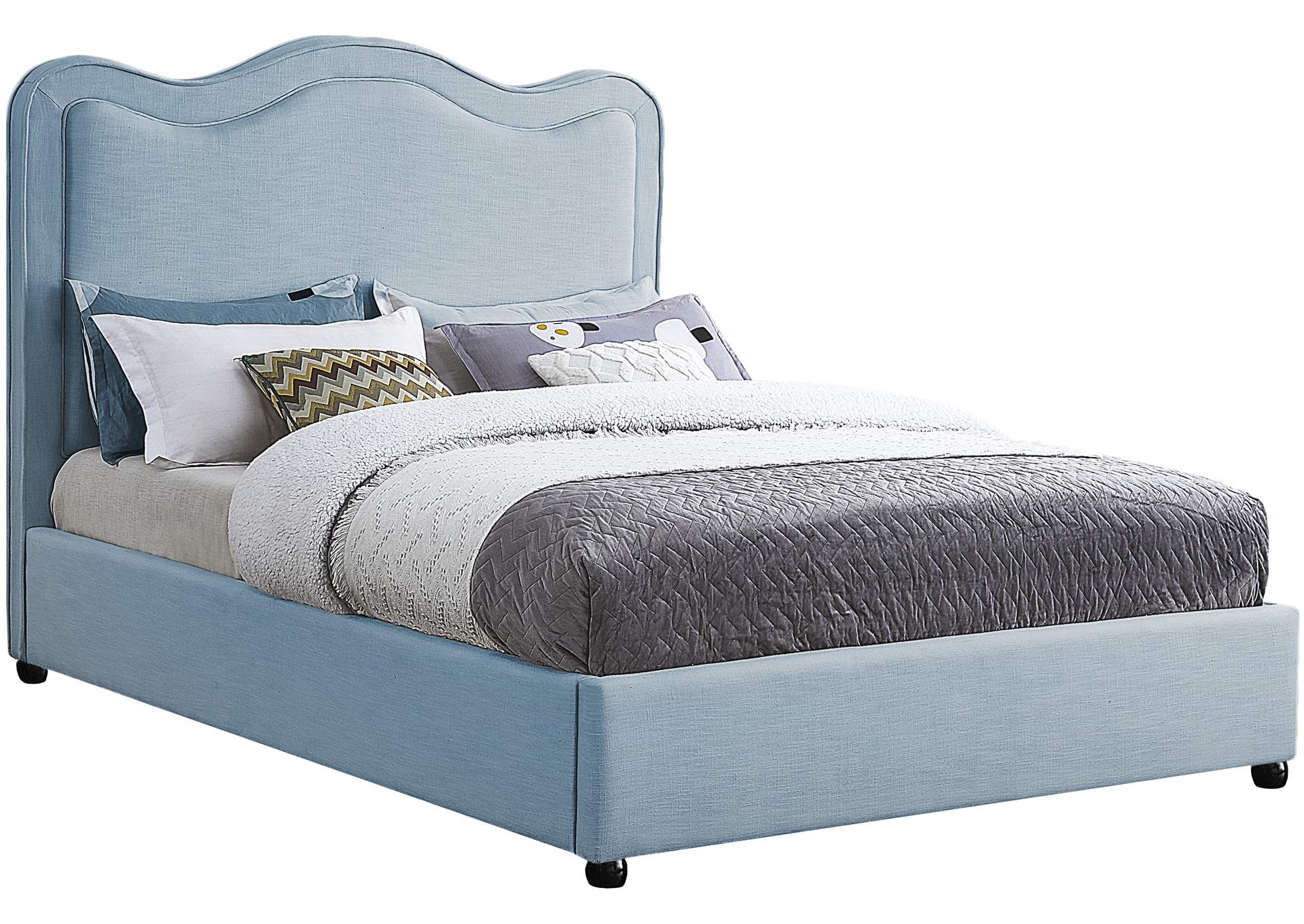 Felix Light Blue Linen Textured Fabric Queen Bed