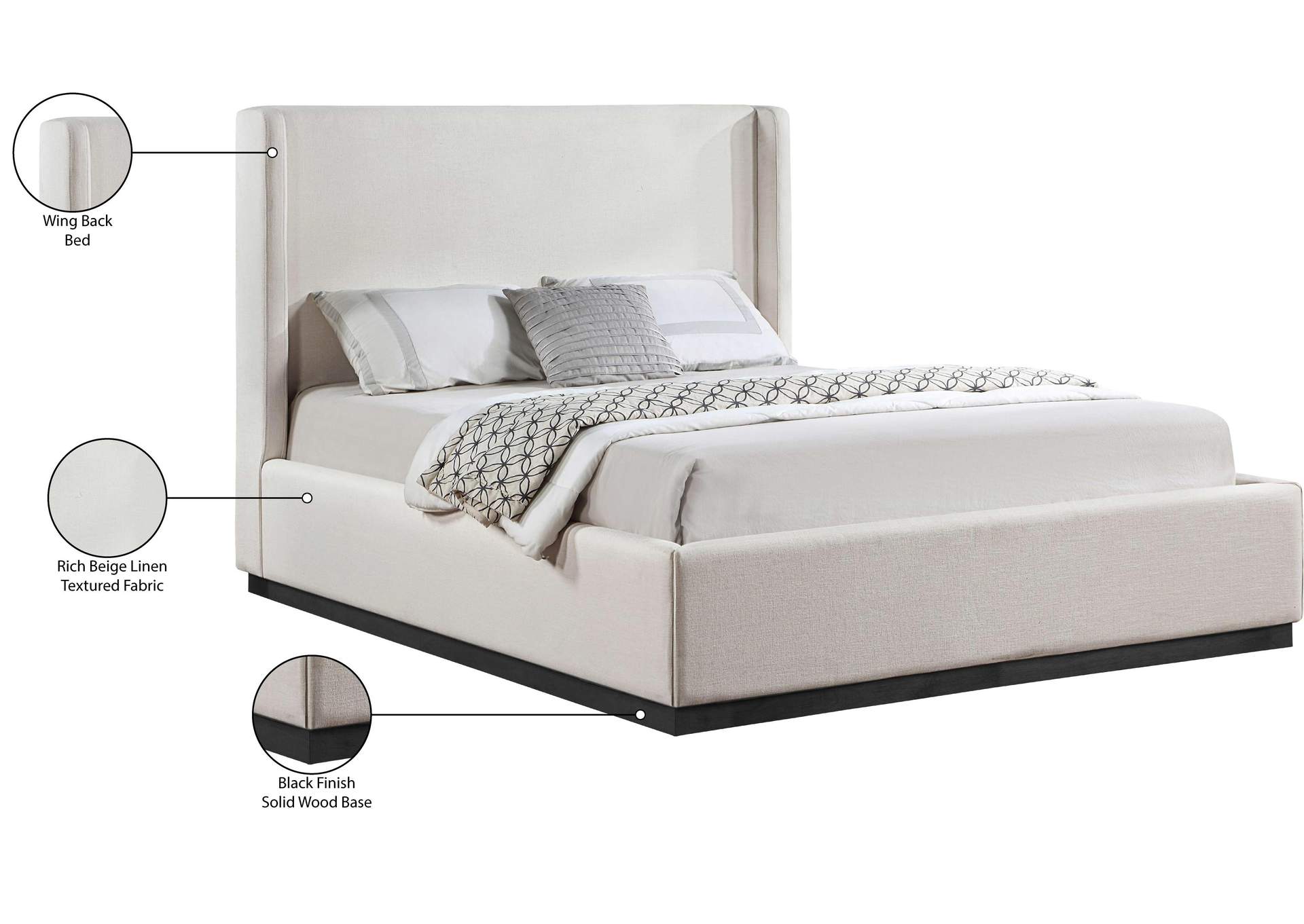 Flynn Beige Linen Textured Fabric Full Bed