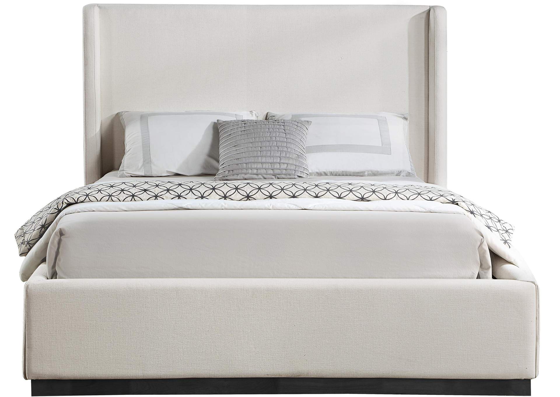 Flynn Beige Linen Textured Fabric Queen Bed