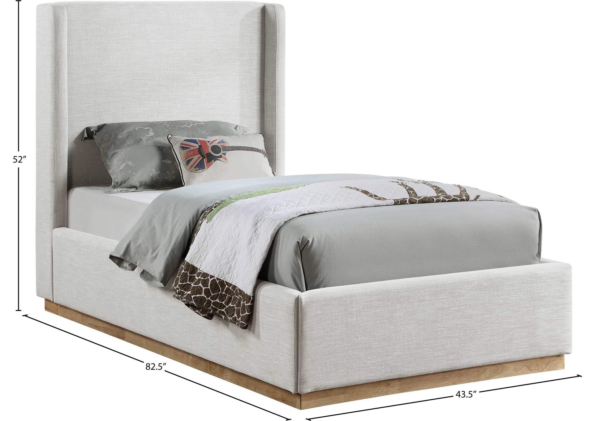 Flynn Cream Linen Textured Fabric Twin Bed