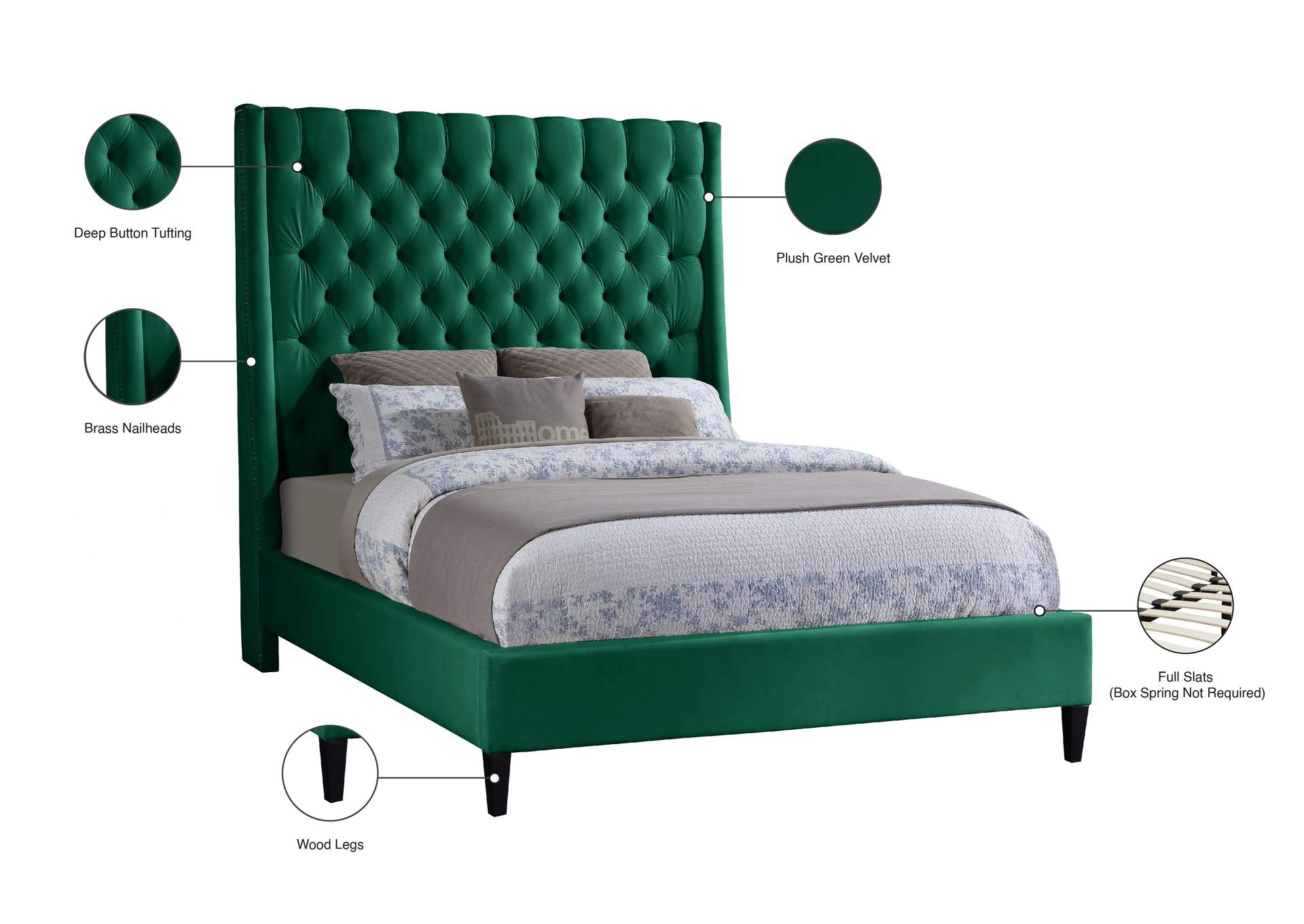 Fritz Green Velvet Queen Bed
