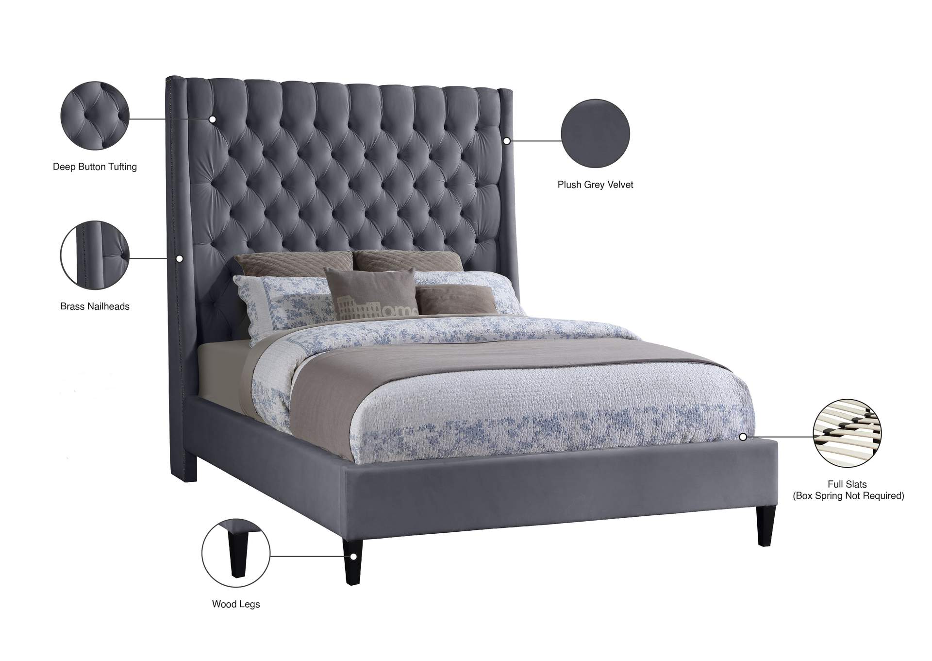 Fritz Grey Velvet Full Bed