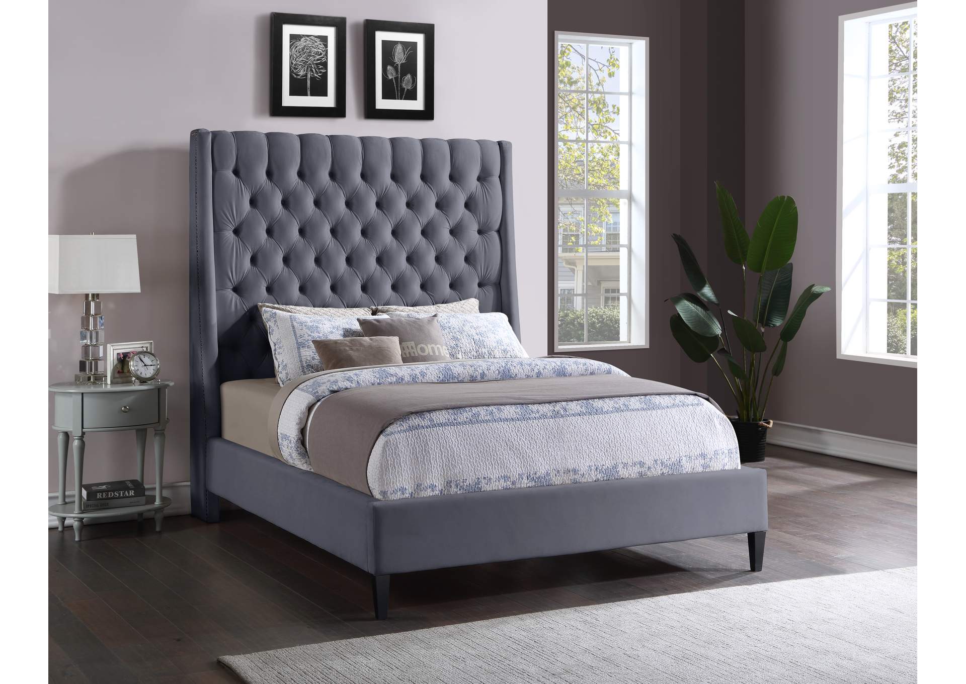 Fritz Grey Velvet King Bed