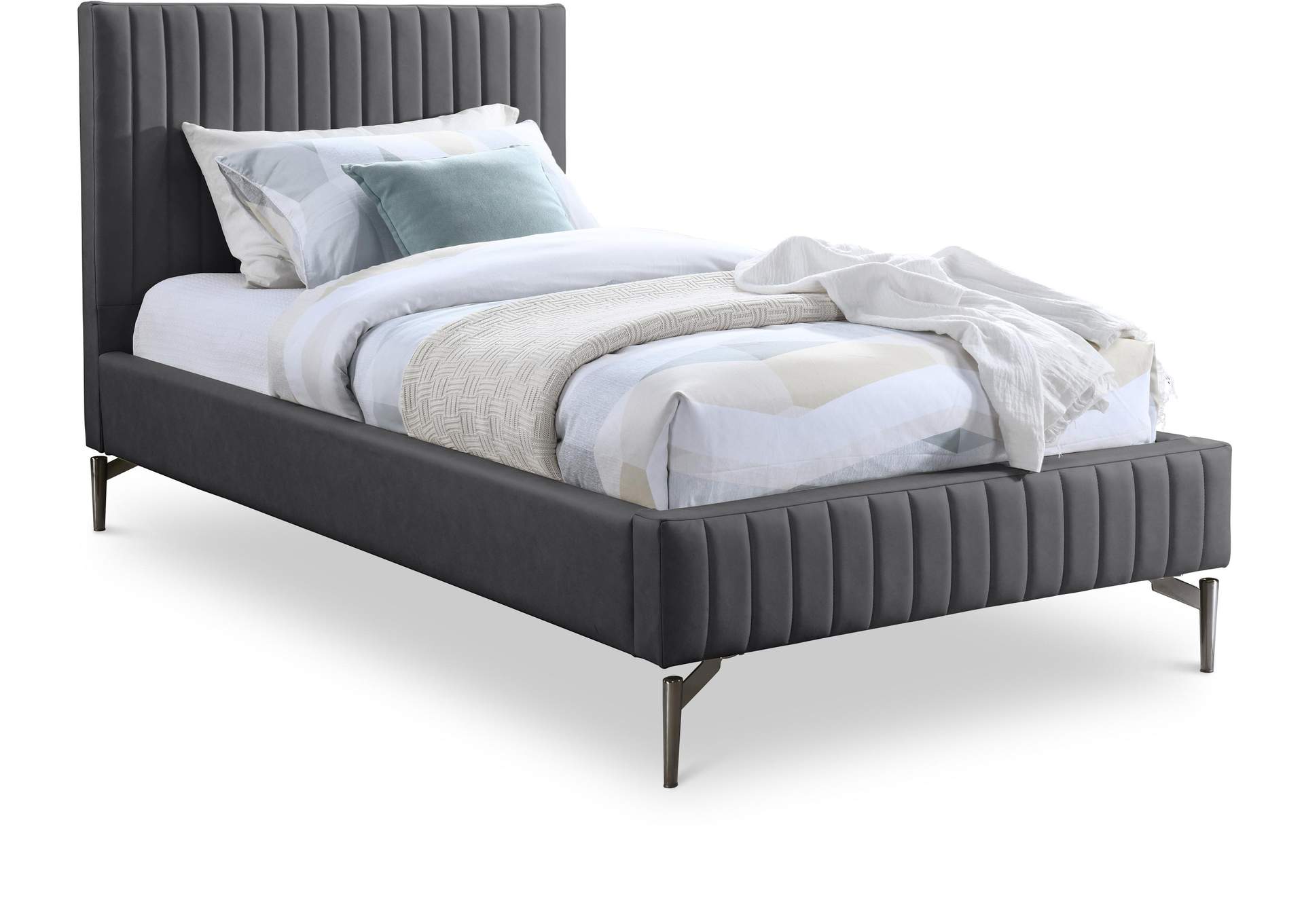 Gallo Dark Grey Vegan Leather Twin Bed